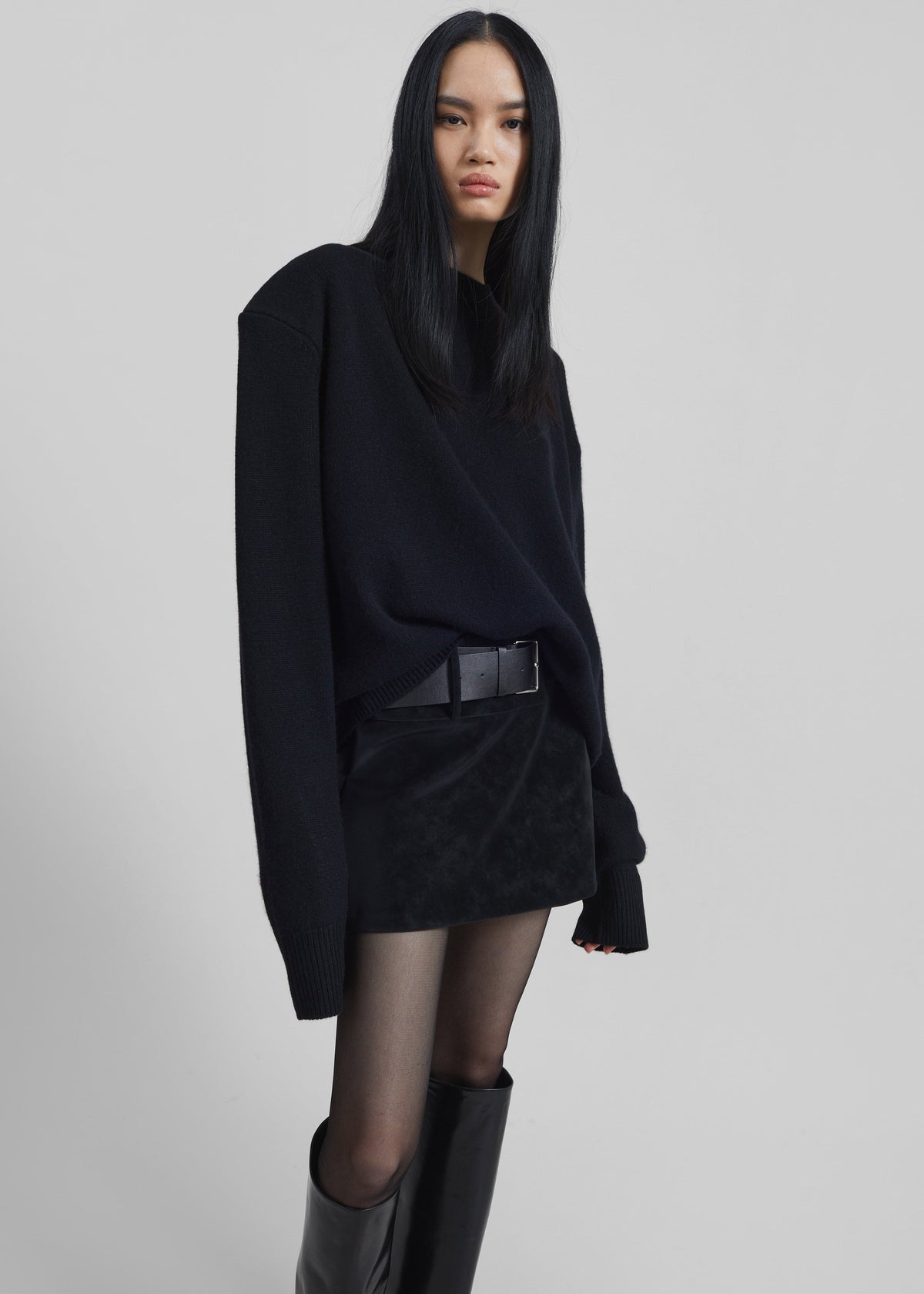 Rafaela Padded Knit Sweater - Black – view 1 of 7