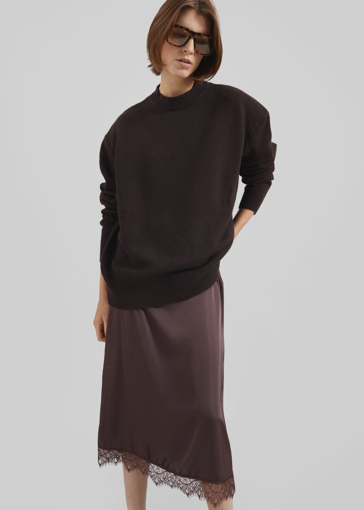 Rafaela Padded Knit Sweater - Dark Brown – view 1 of 8