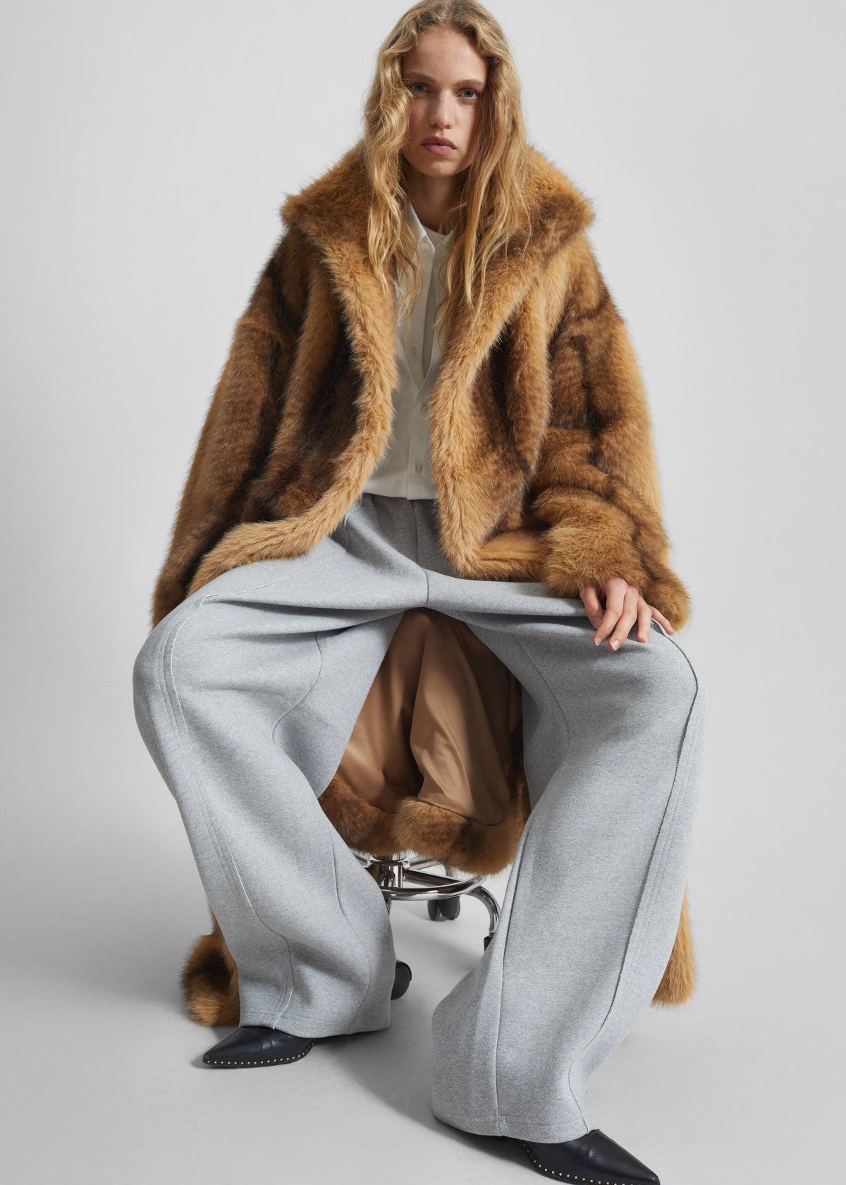 Ravello Faux Fur Robe Coat - Beige/Brown – view 7 of 9
