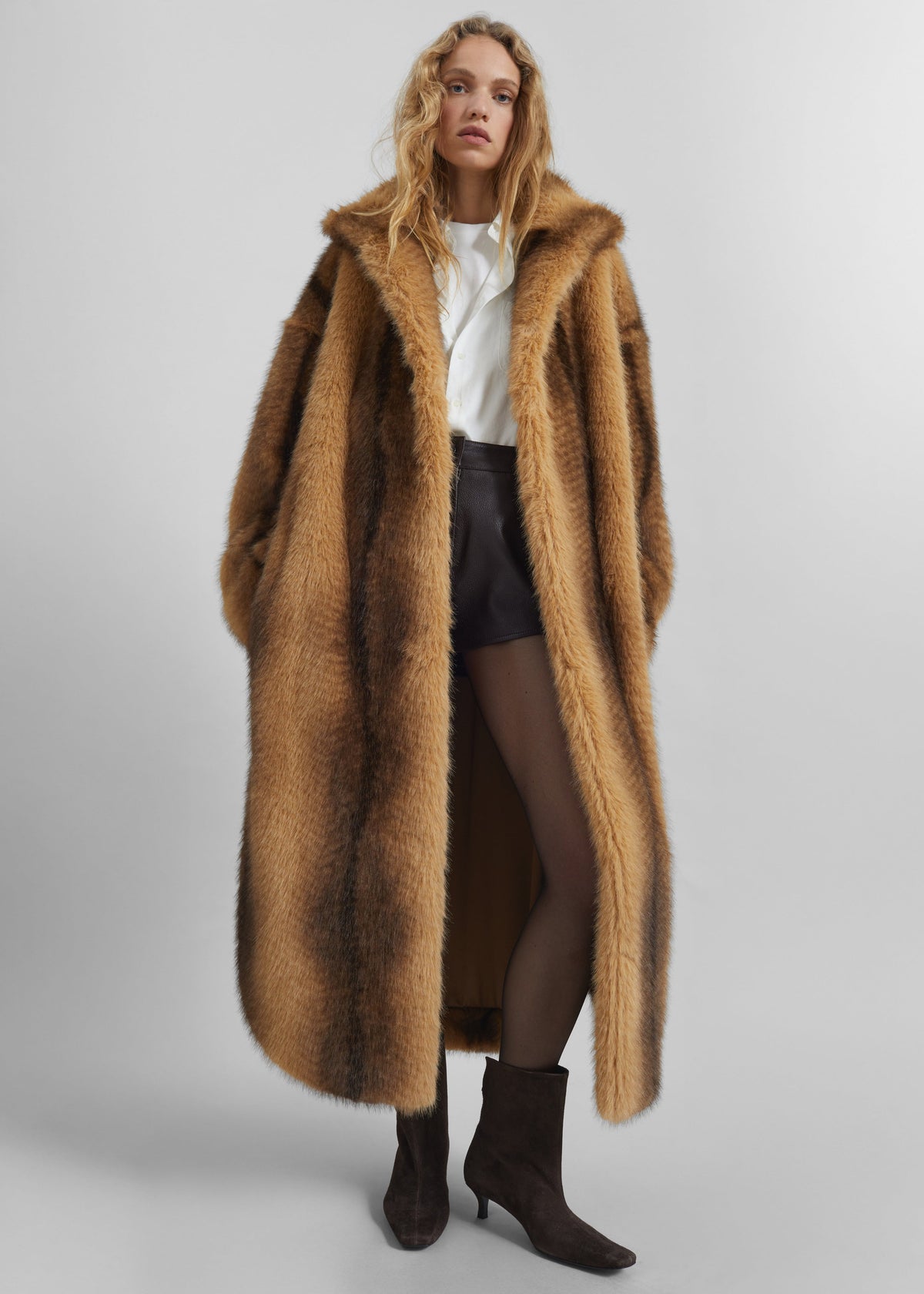 Ravello Faux Fur Robe Coat - Beige/Brown – view 3 of 9