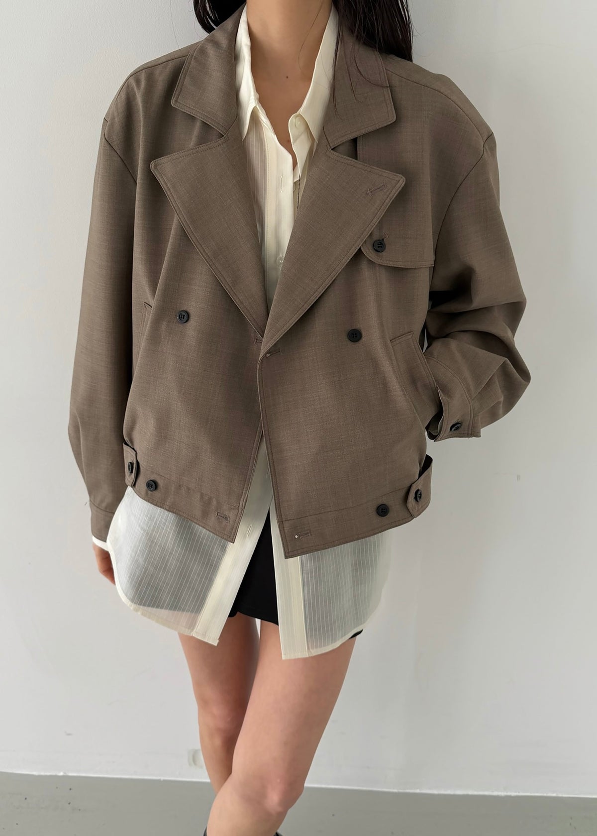 Rillan Double-Breasted Blouson Jacket - Taupe Melange – view 7 of 11