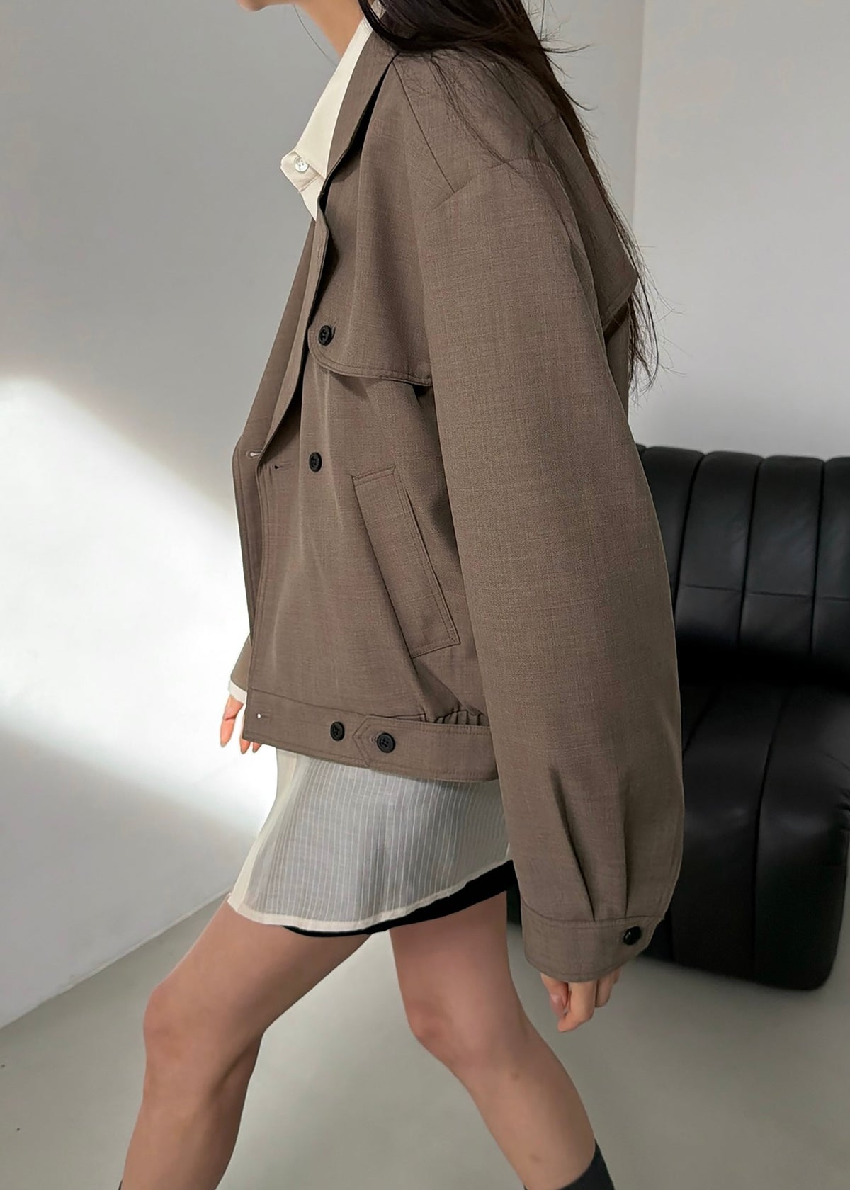 Rillan Double-Breasted Blouson Jacket - Taupe Melange – view 2 of 11