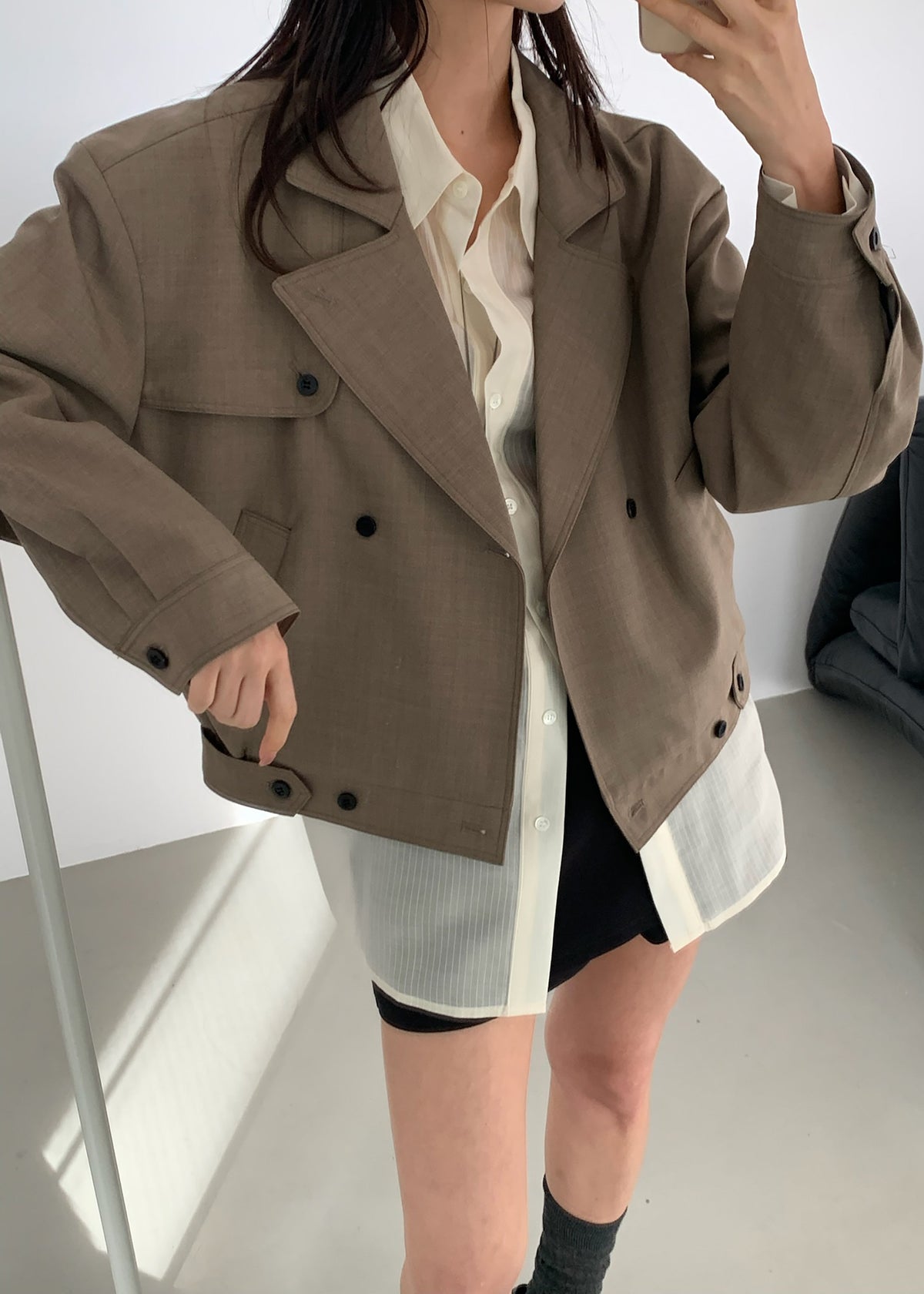Rillan Double-Breasted Blouson Jacket - Taupe Melange – view 3 of 11