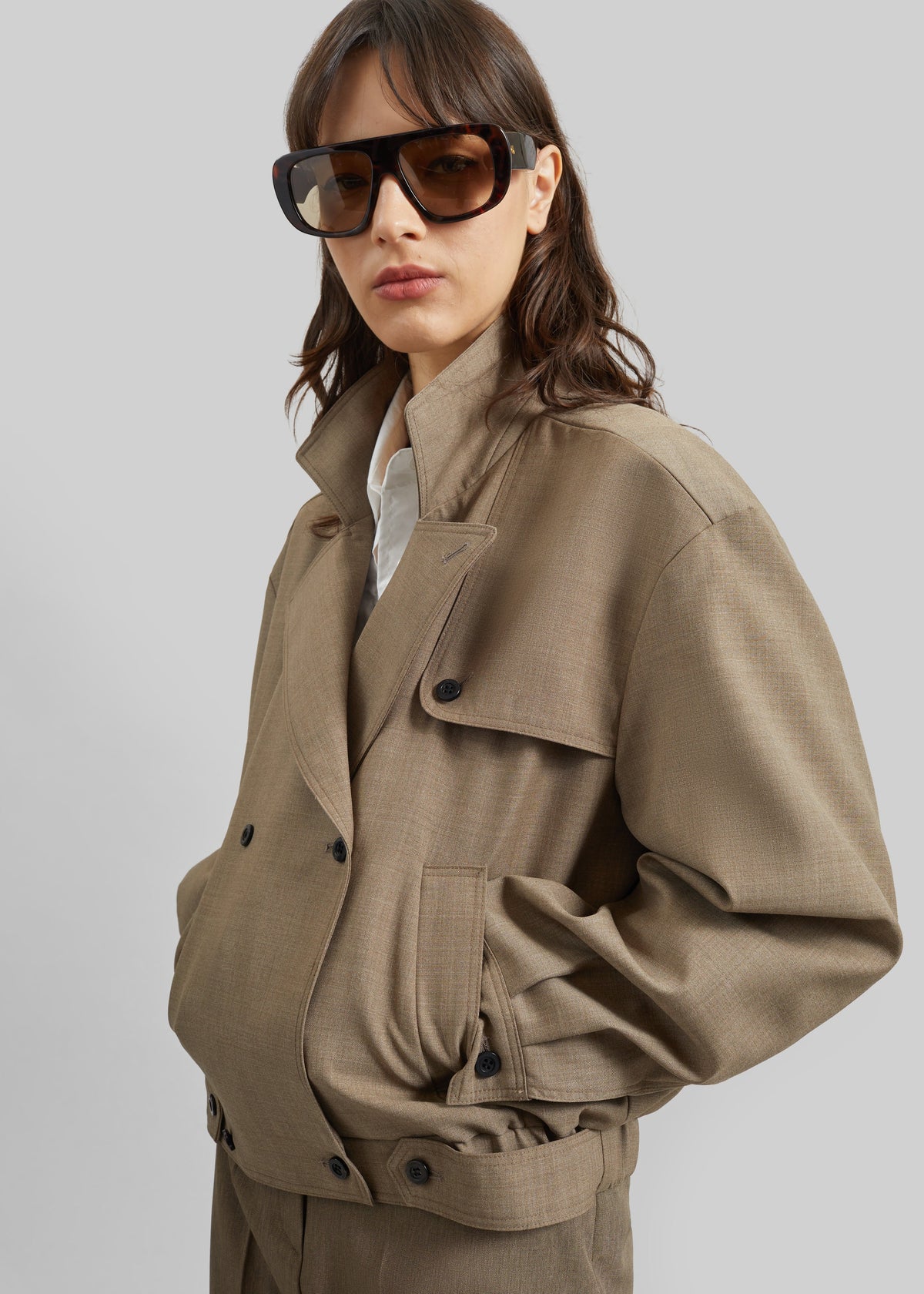 Rillan Double-Breasted Blouson Jacket - Taupe Melange – view 8 of 11