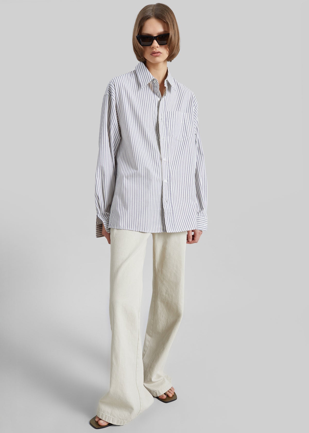 Rilly Adjustable Side Slit Shirt - Ivory Multi Stripe – view 2 of 9