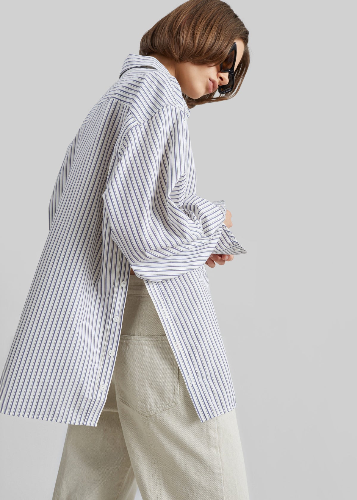 Rilly Adjustable Side Slit Shirt - Ivory Multi Stripe – view 1 of 9