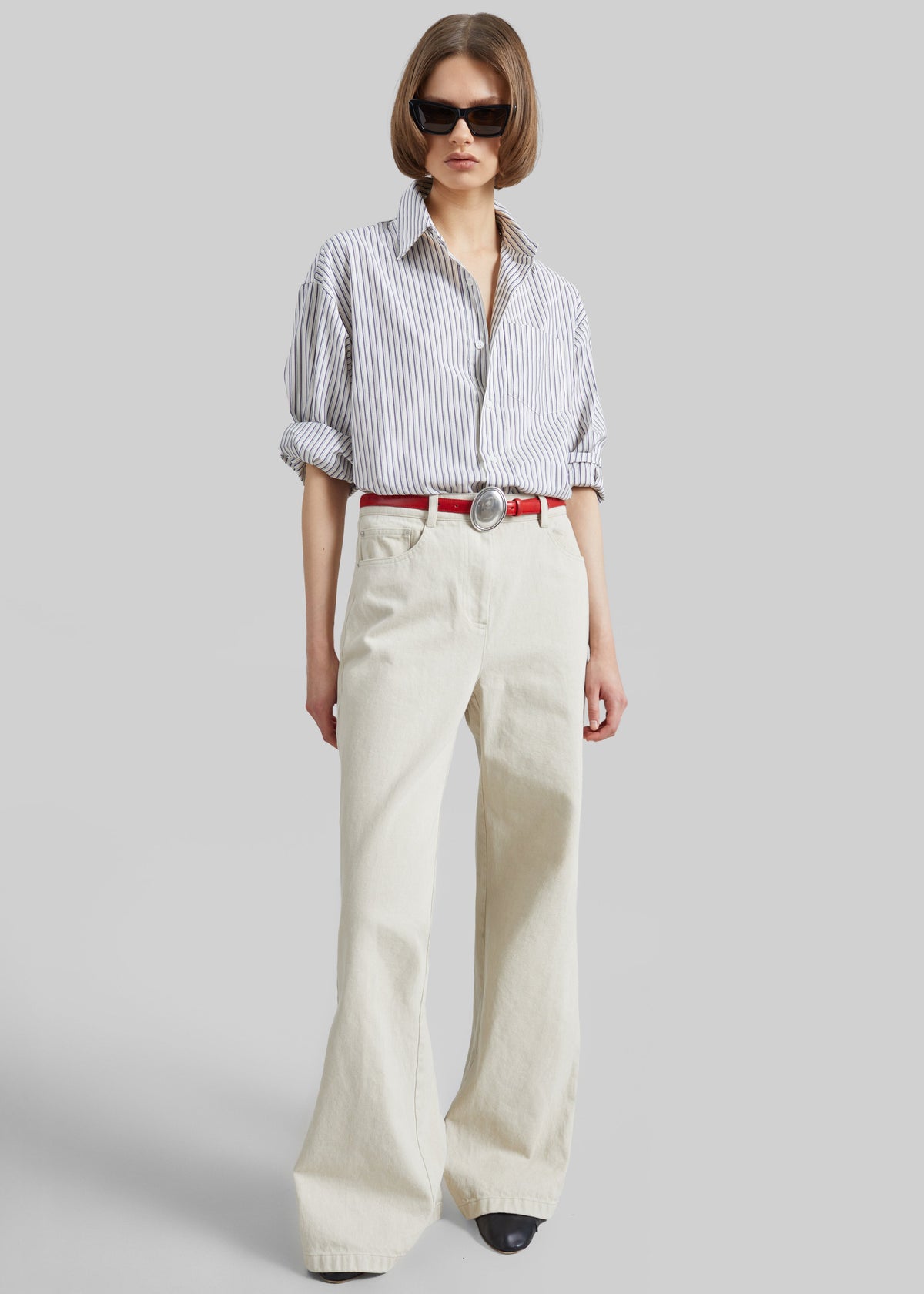 Rilly Adjustable Side Slit Shirt - Ivory Multi Stripe – view 7 of 9