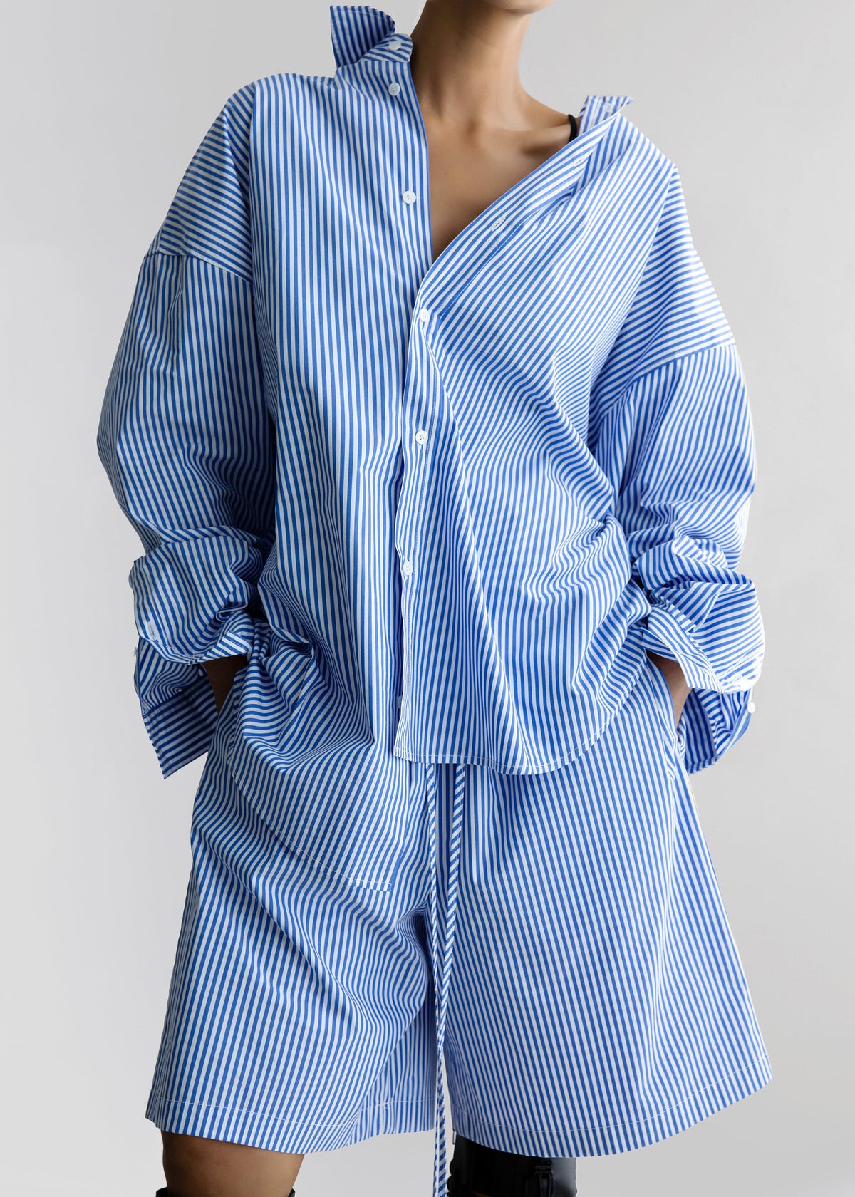 Rimini Oversized Poplin Shirt - Blue/White Stripe – view 7 of 10