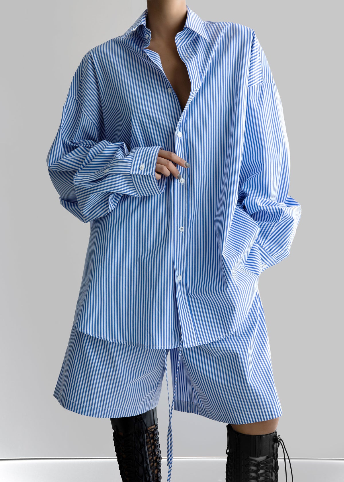 Rimini Oversized Poplin Shirt - Blue/White Stripe – view 10 of 10