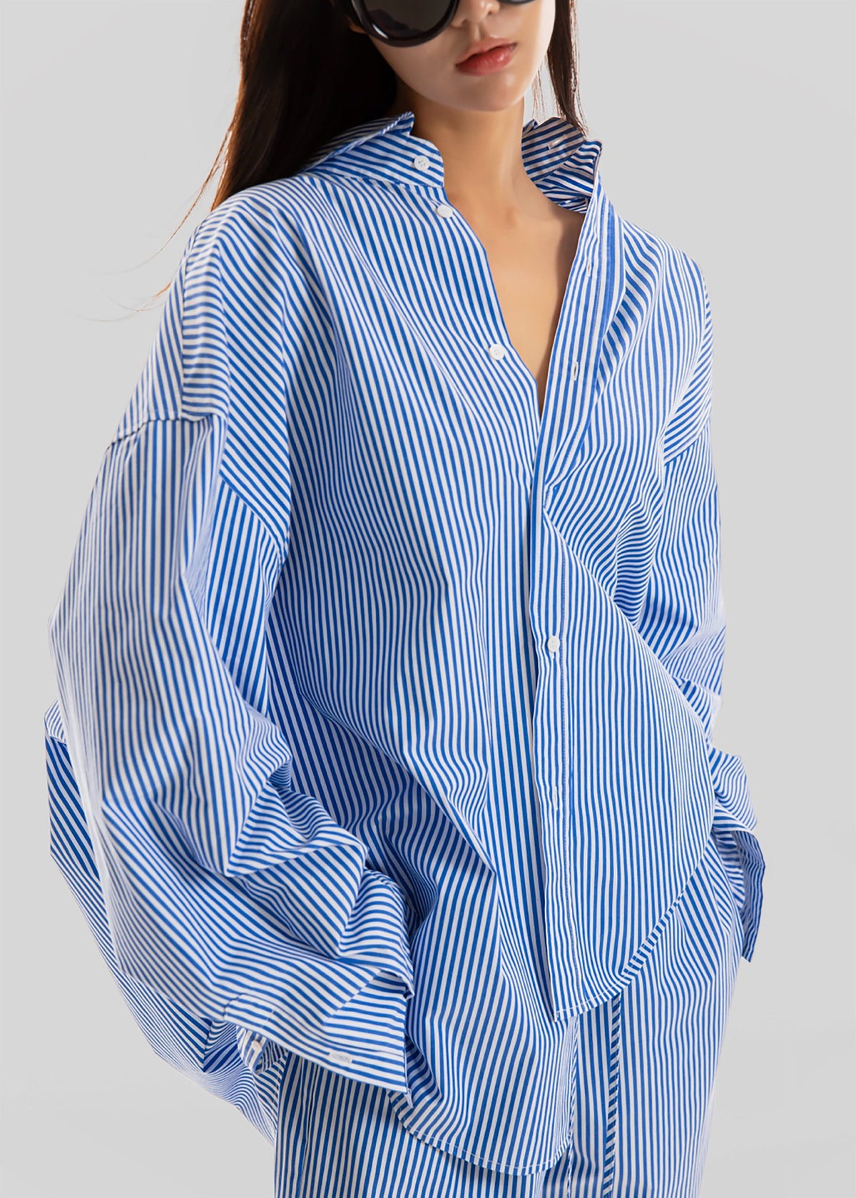 Rimini Oversized Poplin Shirt - Blue/White Stripe – view 3 of 10