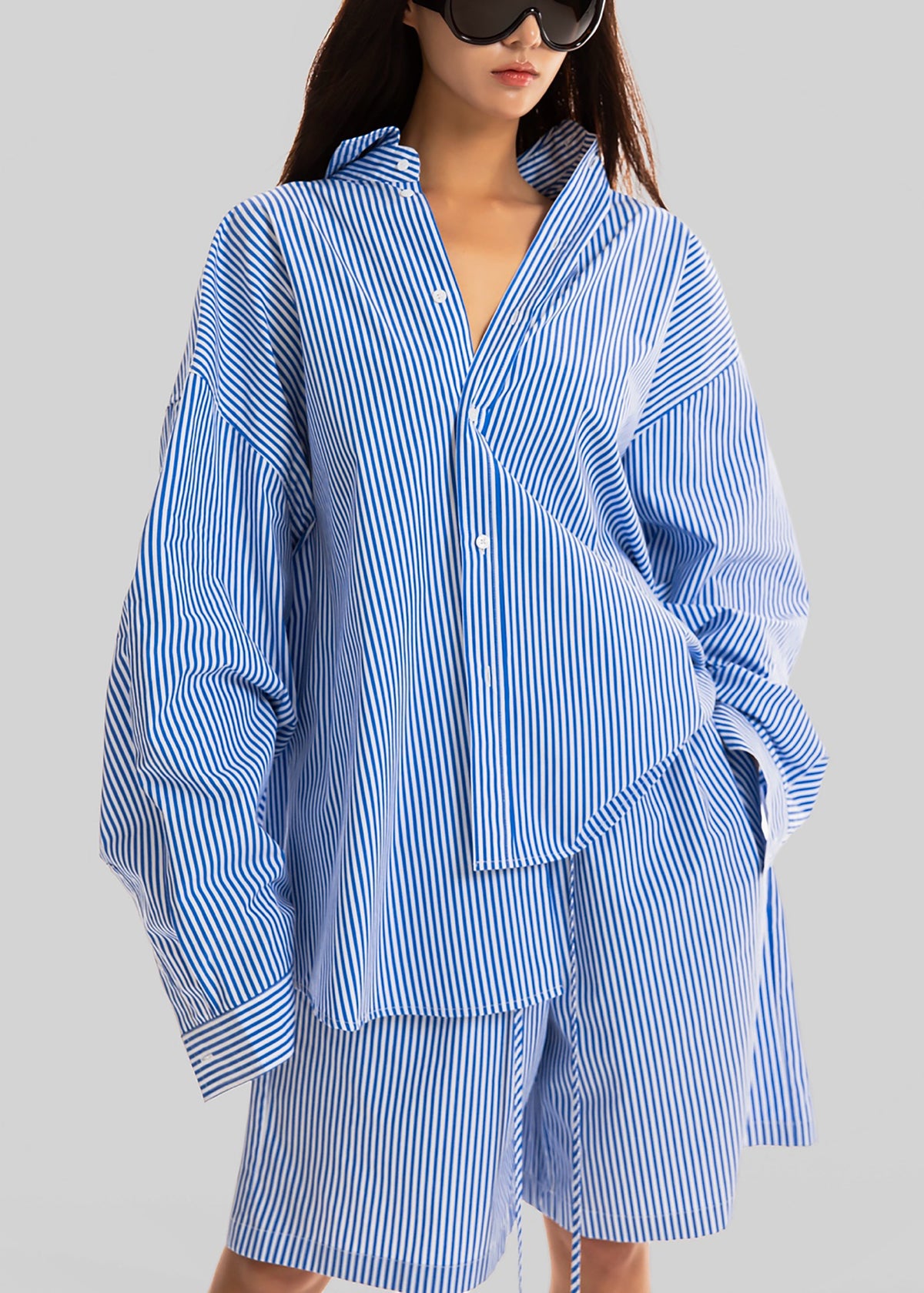 Rimini Oversized Poplin Shirt - Blue/White Stripe – view 2 of 10