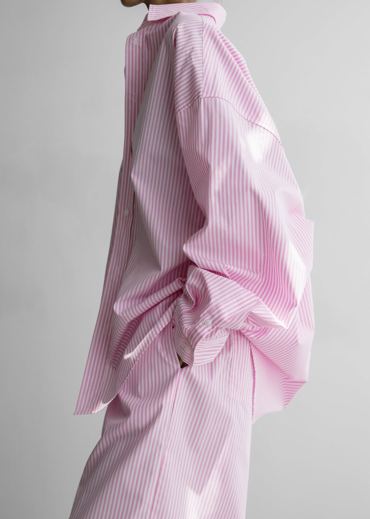 Rimini Oversized Poplin Shirt - Pink/White Stripe – view 11 of 12