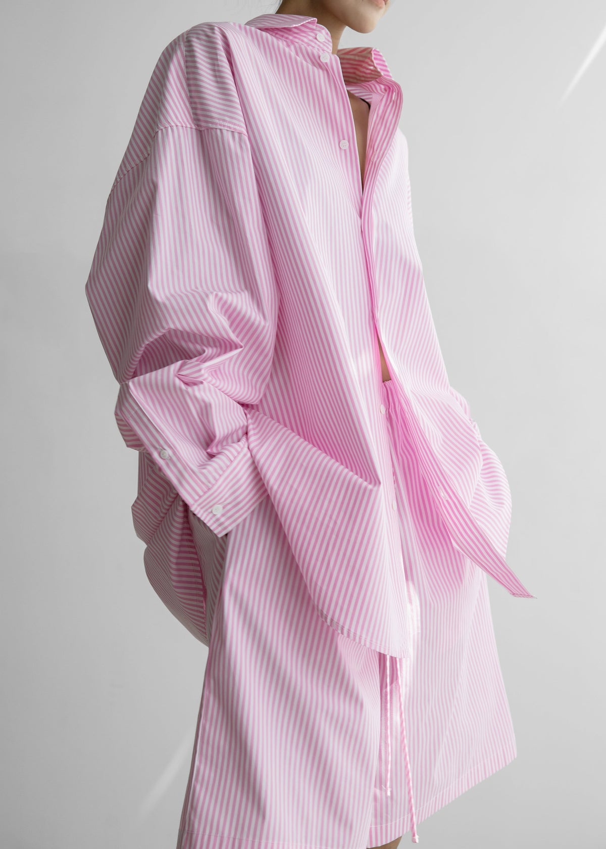 Rimini Oversized Poplin Shirt - Pink/White Stripe – view 2 of 12
