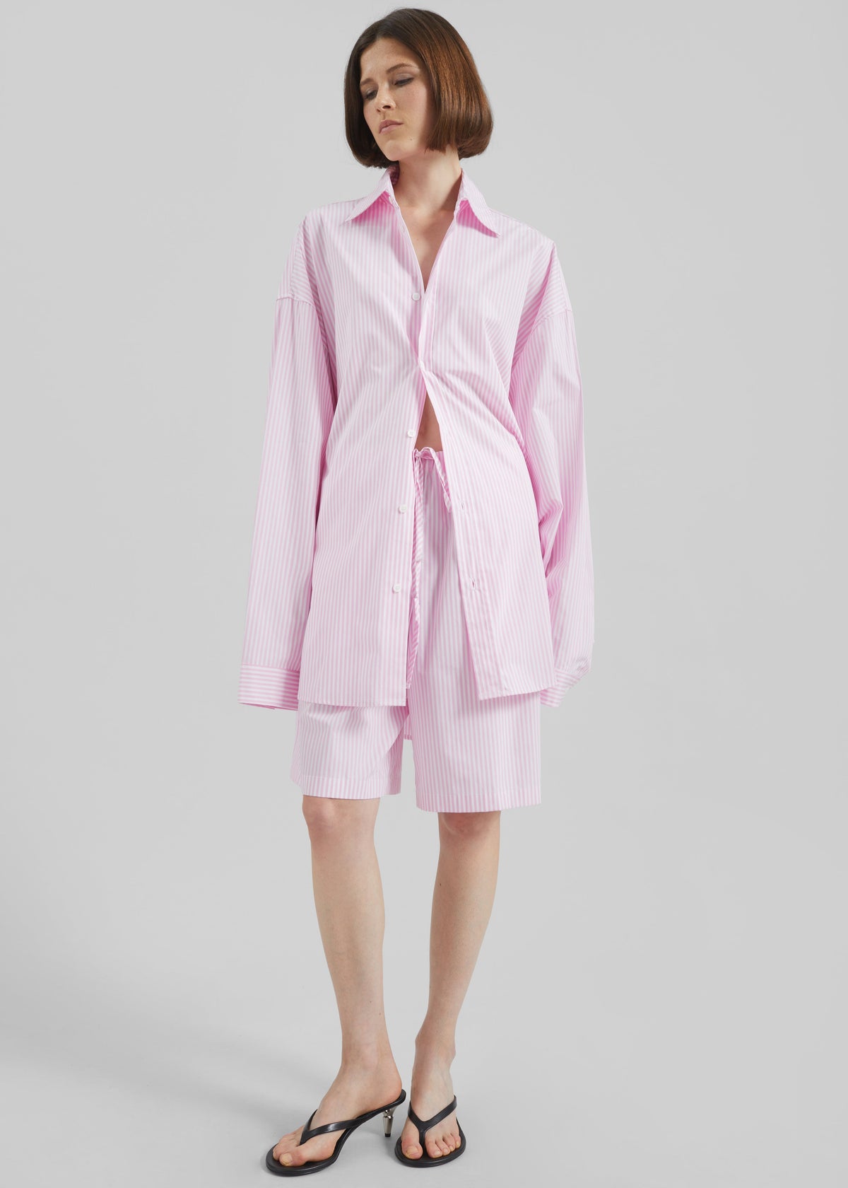 Rimini Oversized Poplin Shirt - Pink/White Stripe – view 6 of 12