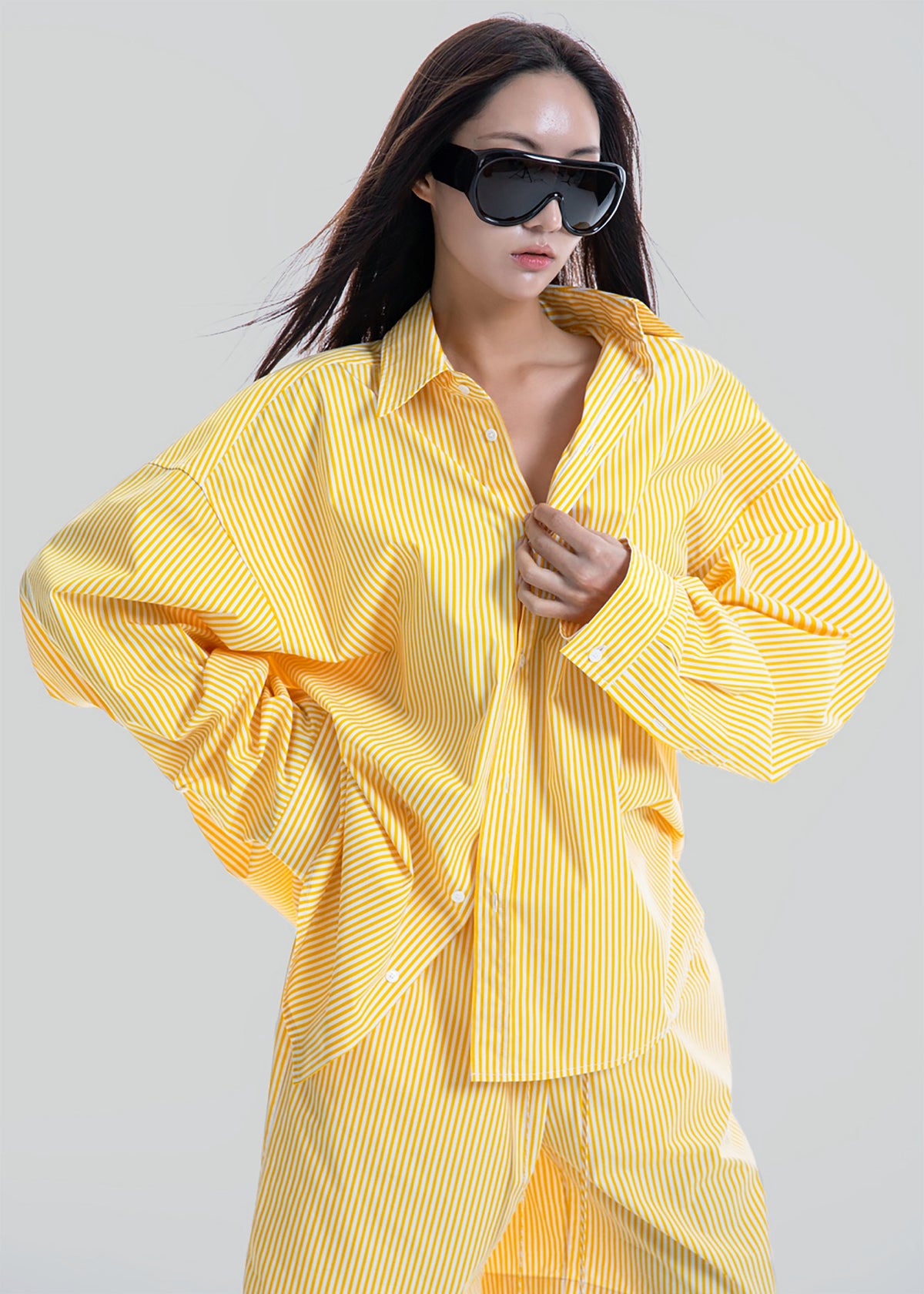 Rimini Oversized Poplin Shirt - Yellow/White Stripe – view 6 of 14