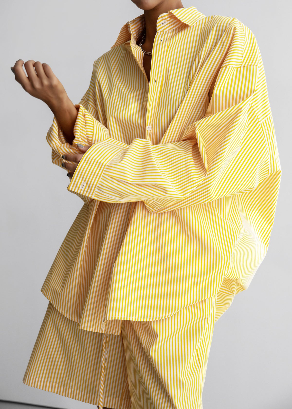 Rimini Oversized Poplin Shirt - Yellow/White Stripe – view 1 of 14