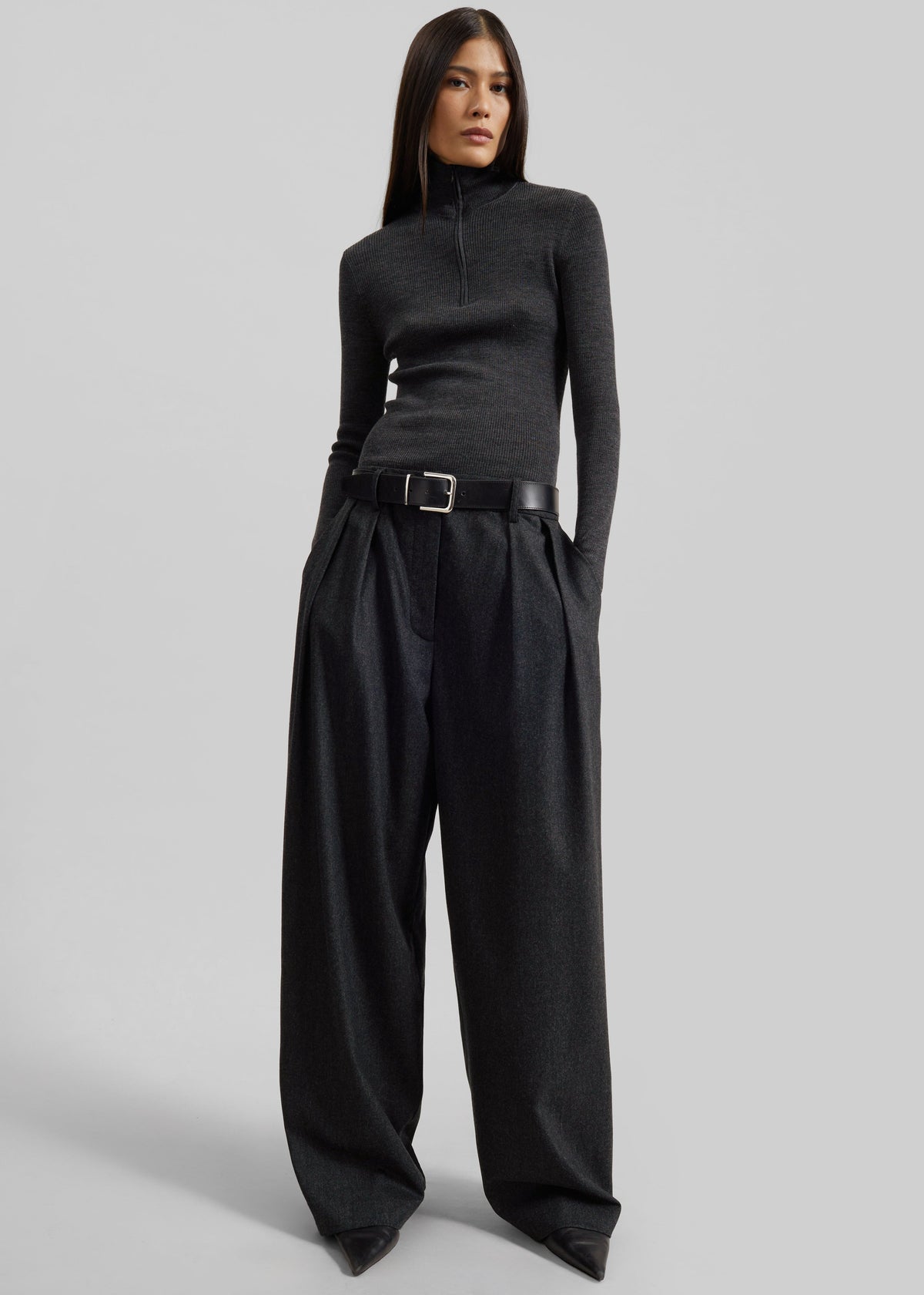 Ripley Flannel Pleated Trousers - Dark Grey – view 1 of 8