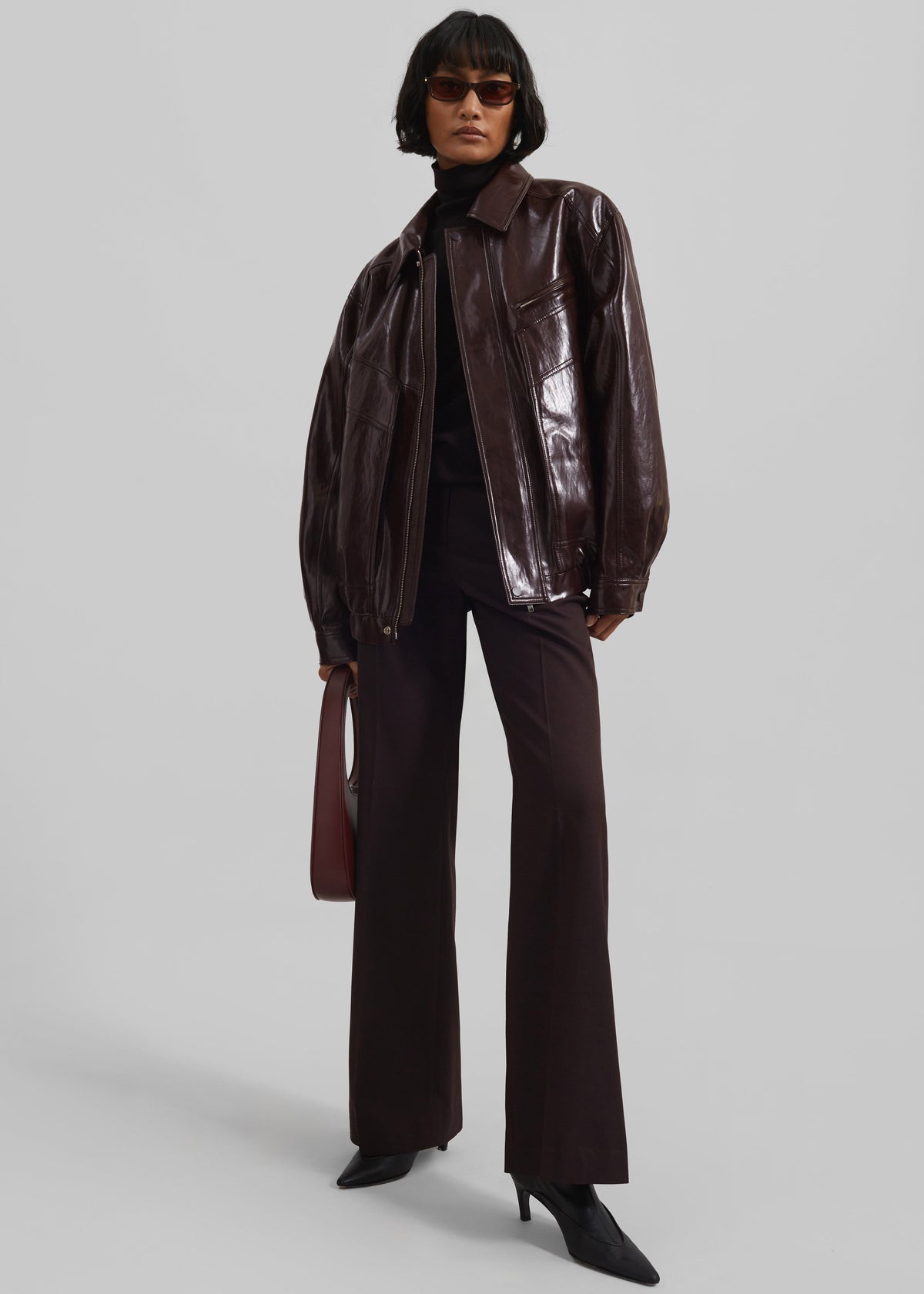 Risner Faux Leather Jacket - Burgundy – view 3 of 8