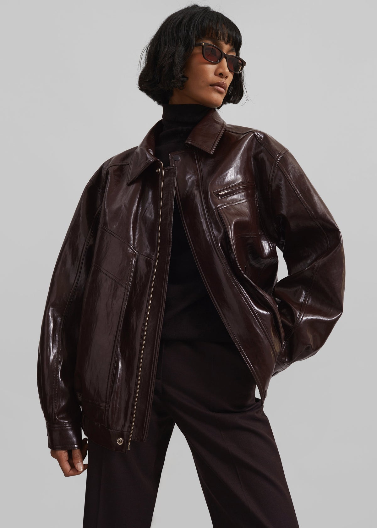 Risner Faux Leather Jacket - Burgundy – view 6 of 8