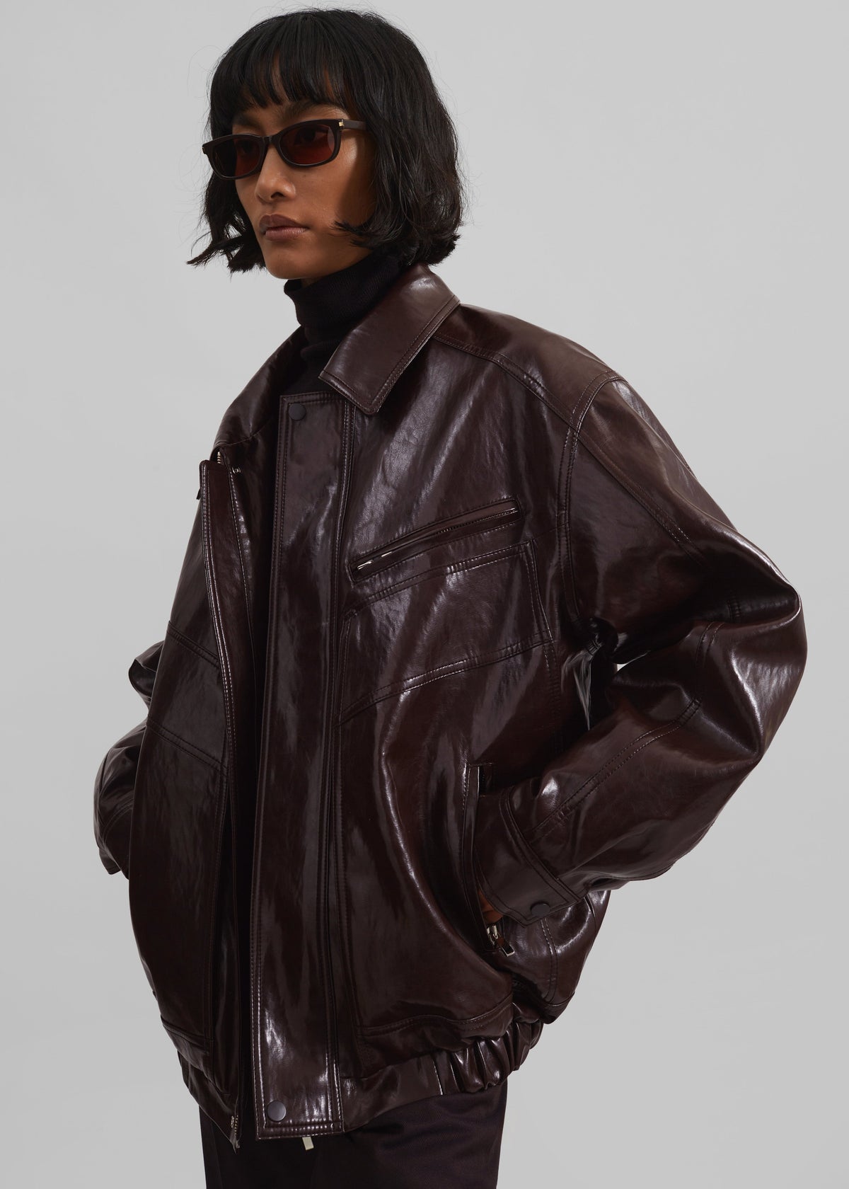 Risner Faux Leather Jacket - Burgundy – view 2 of 8