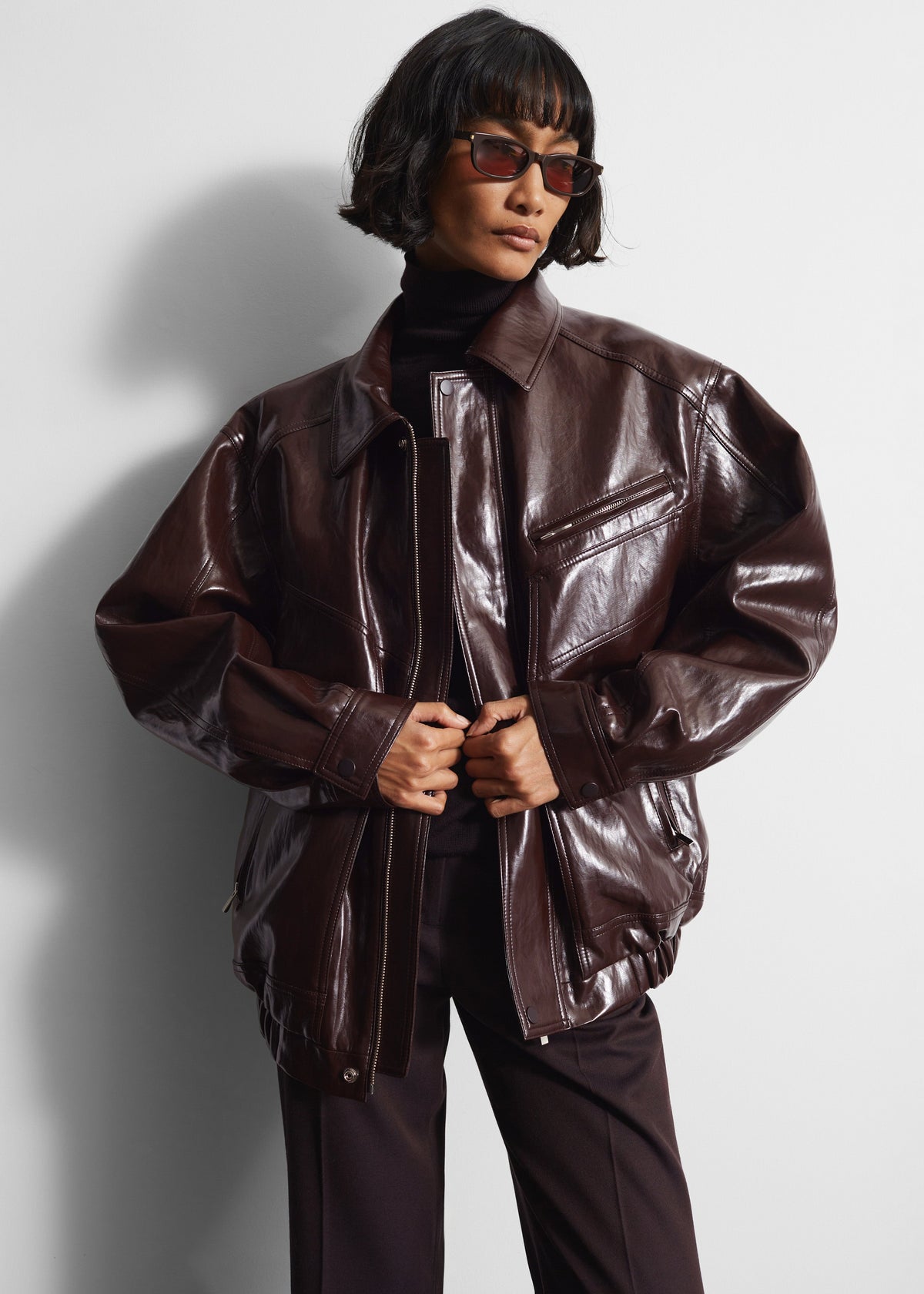 Risner Faux Leather Jacket - Burgundy – view 1 of 8