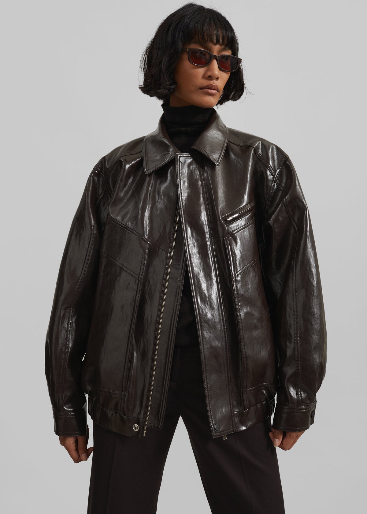 Risner Faux Leather Jacket - Dark Brown – view 3 of 12