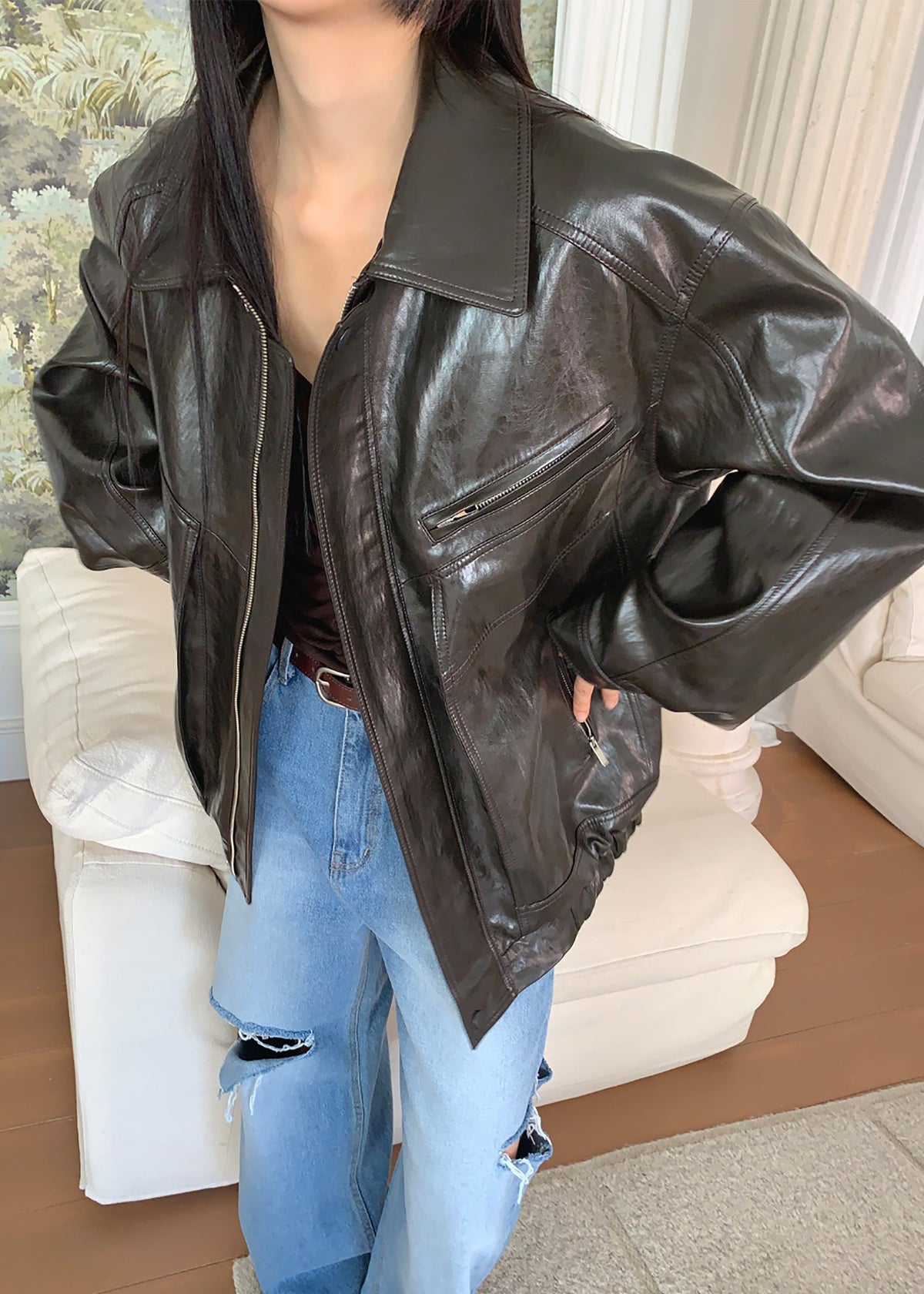Risner Faux Leather Jacket - Dark Brown – view 5 of 12