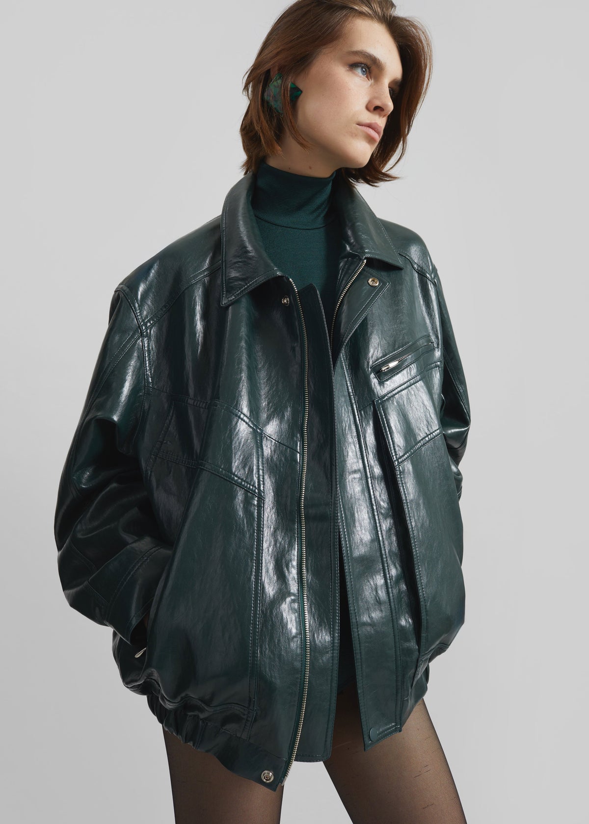 Risner Faux Leather Jacket - Deep Green – view 1 of 11
