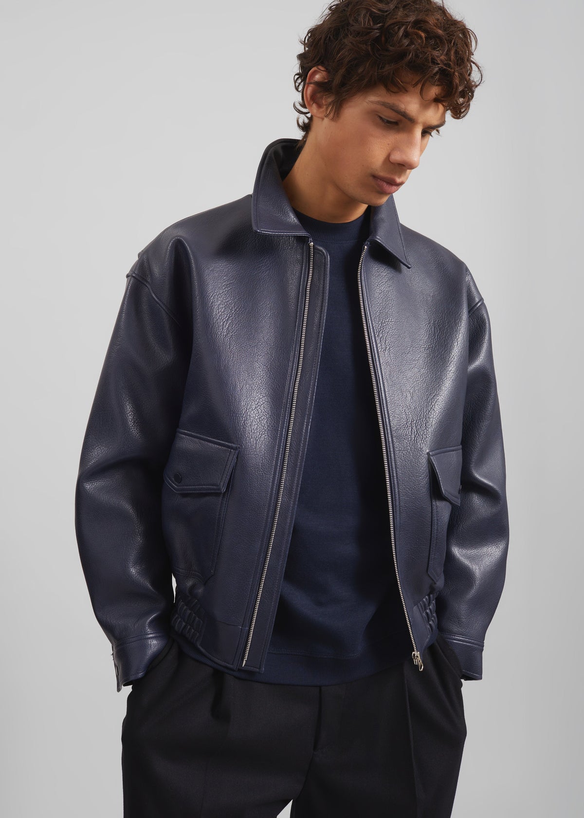 Rohan Faux Leather Jacket - Navy – view 2 of 7