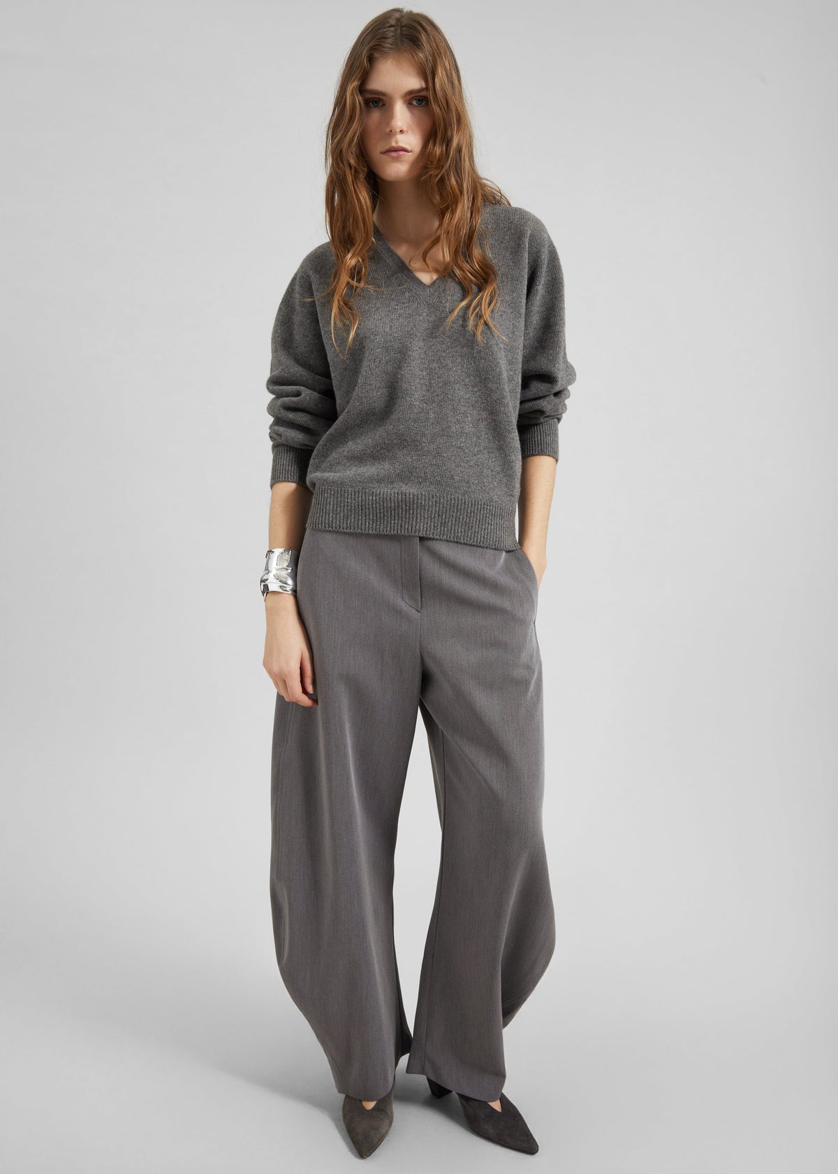 Ronse V-Neck Superfine Lambswool Sweater - Grey – view 2 of 8
