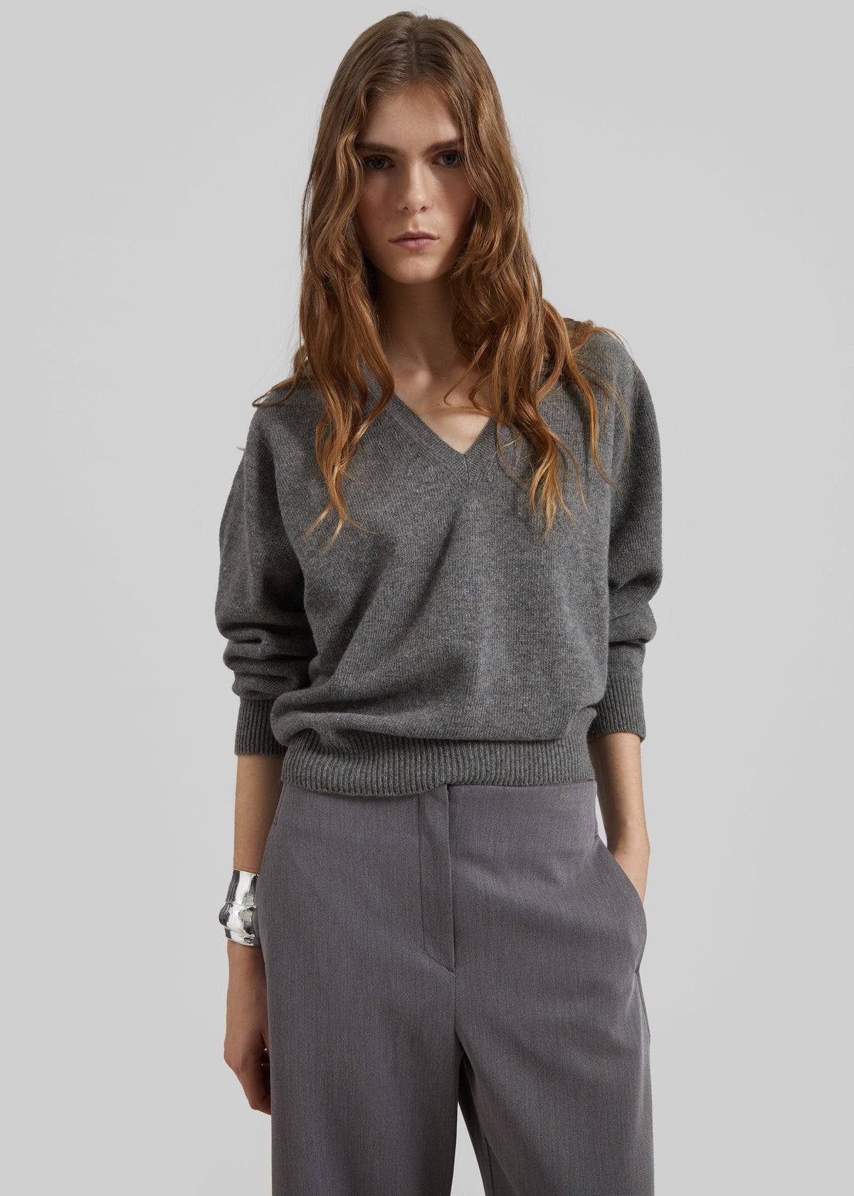 Ronse V-Neck Superfine Lambswool Sweater - Grey – view 1 of 8