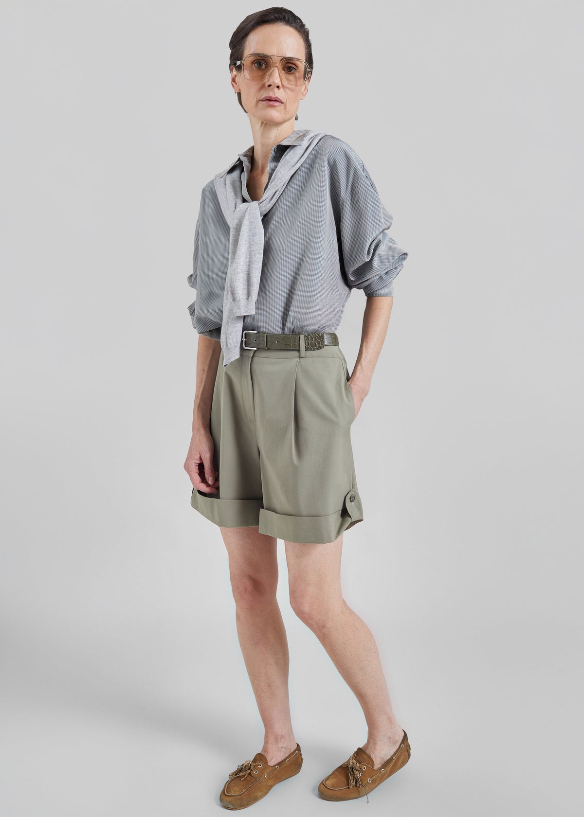 Rozane Pleated Cuff Shorts - Olive – view 1 of 8