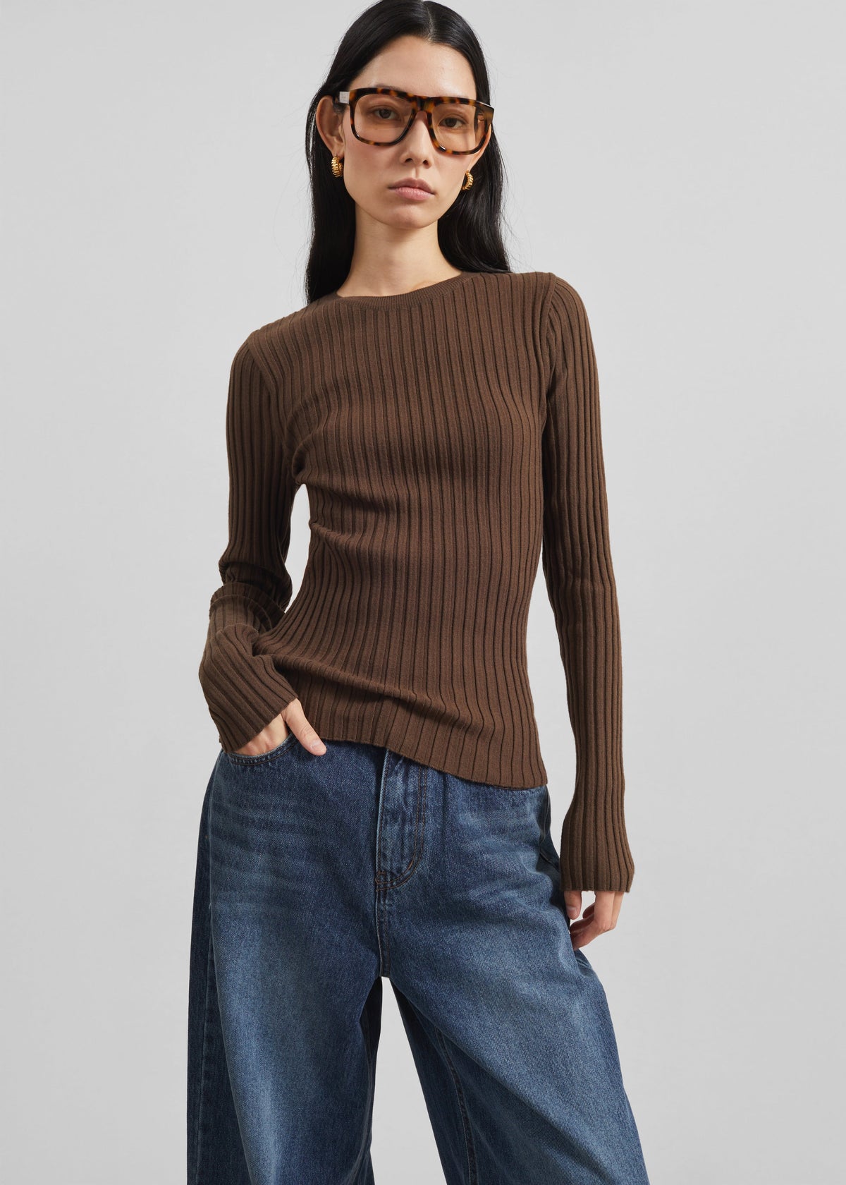Ruan Ribbed Knit Top - Brown – view 1 of 6