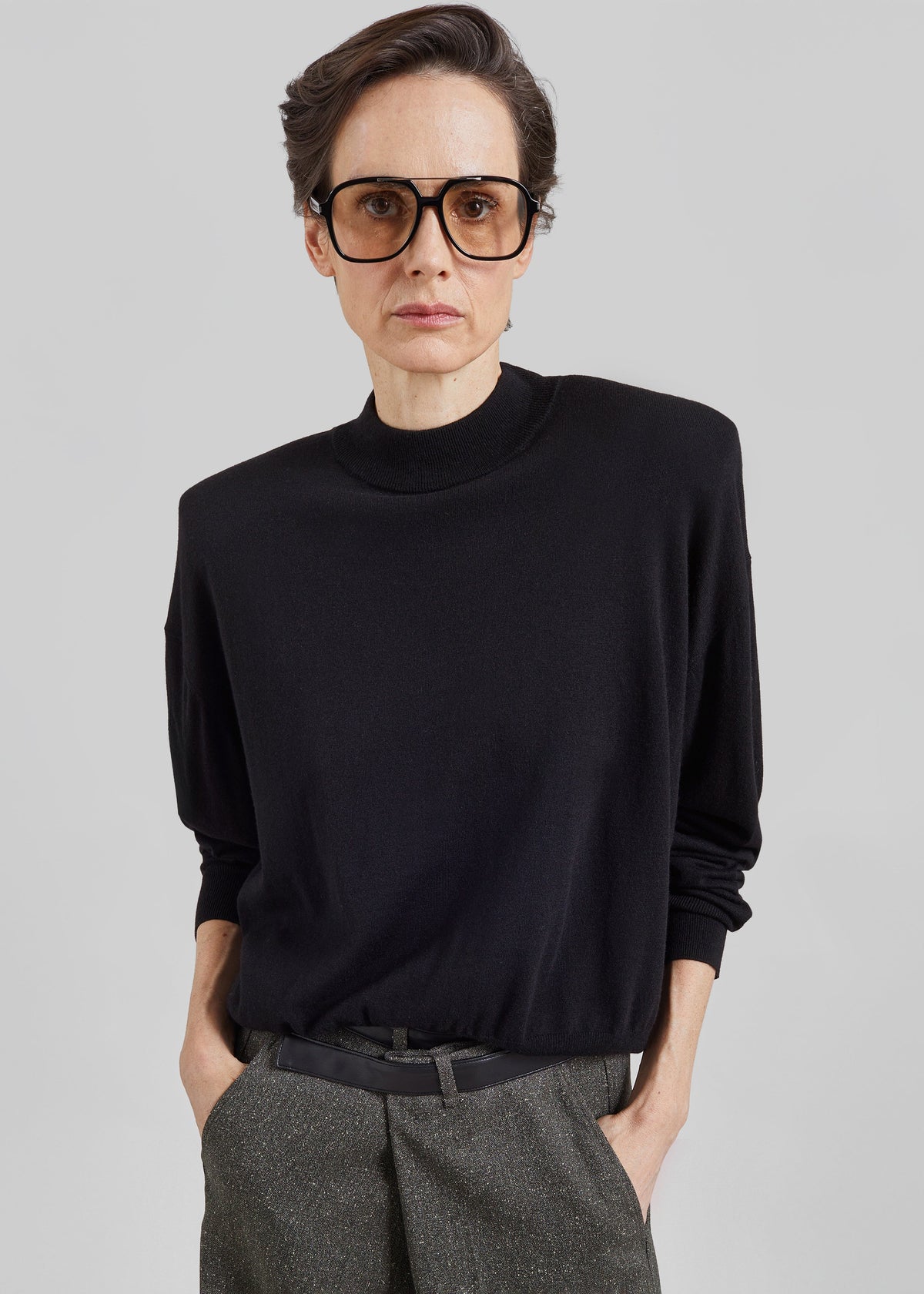 Rue Padded High Neck Sweater - Black – view 2 of 7