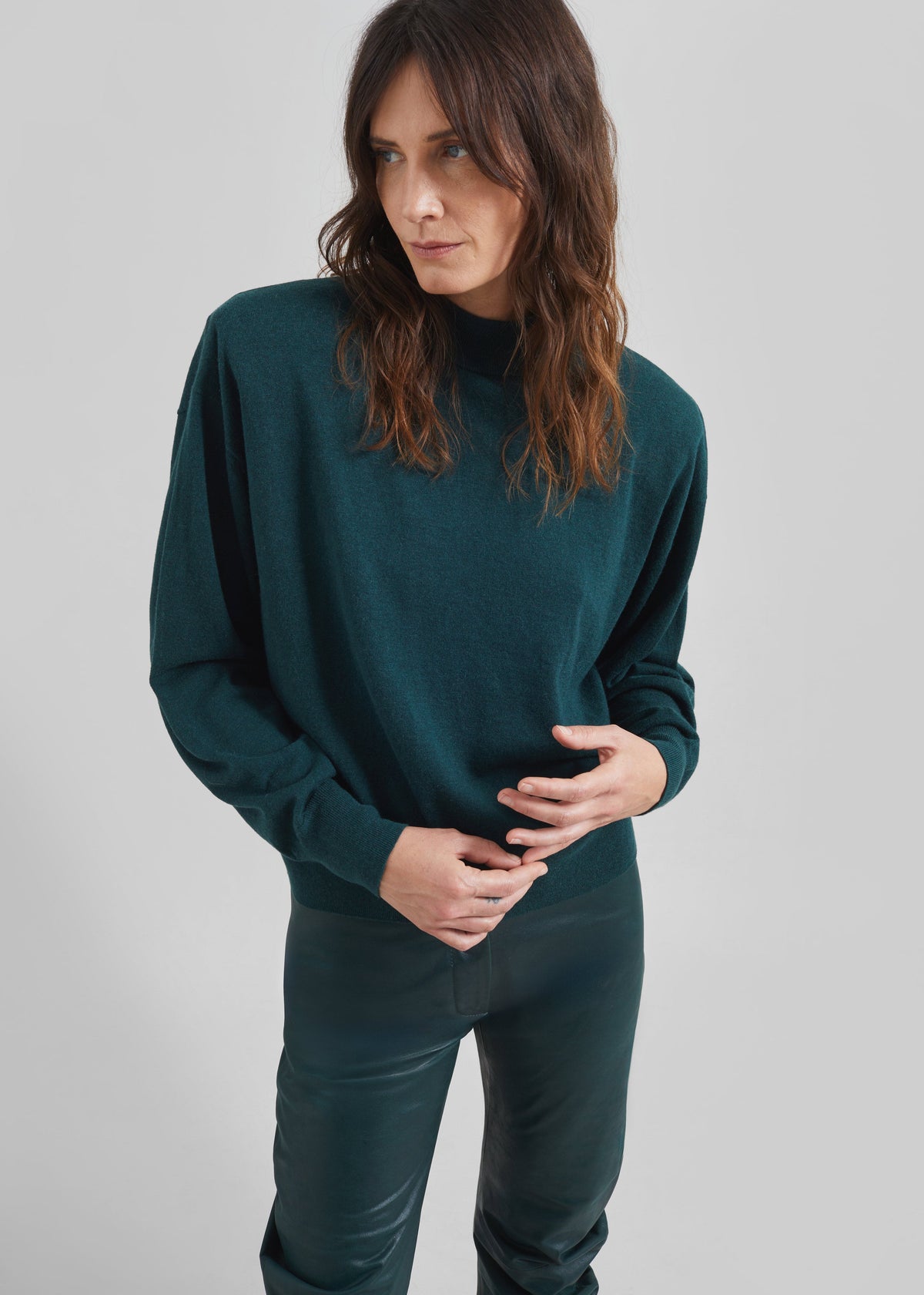 Rue Padded High Neck Sweater - Bottle Green – view 1 of 8