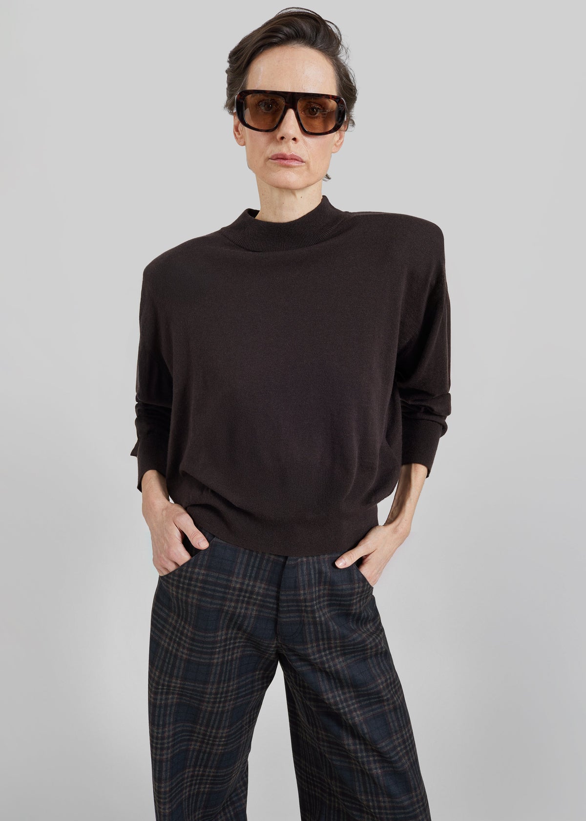 Rue Padded High Neck Sweater - Brown – view 4 of 8