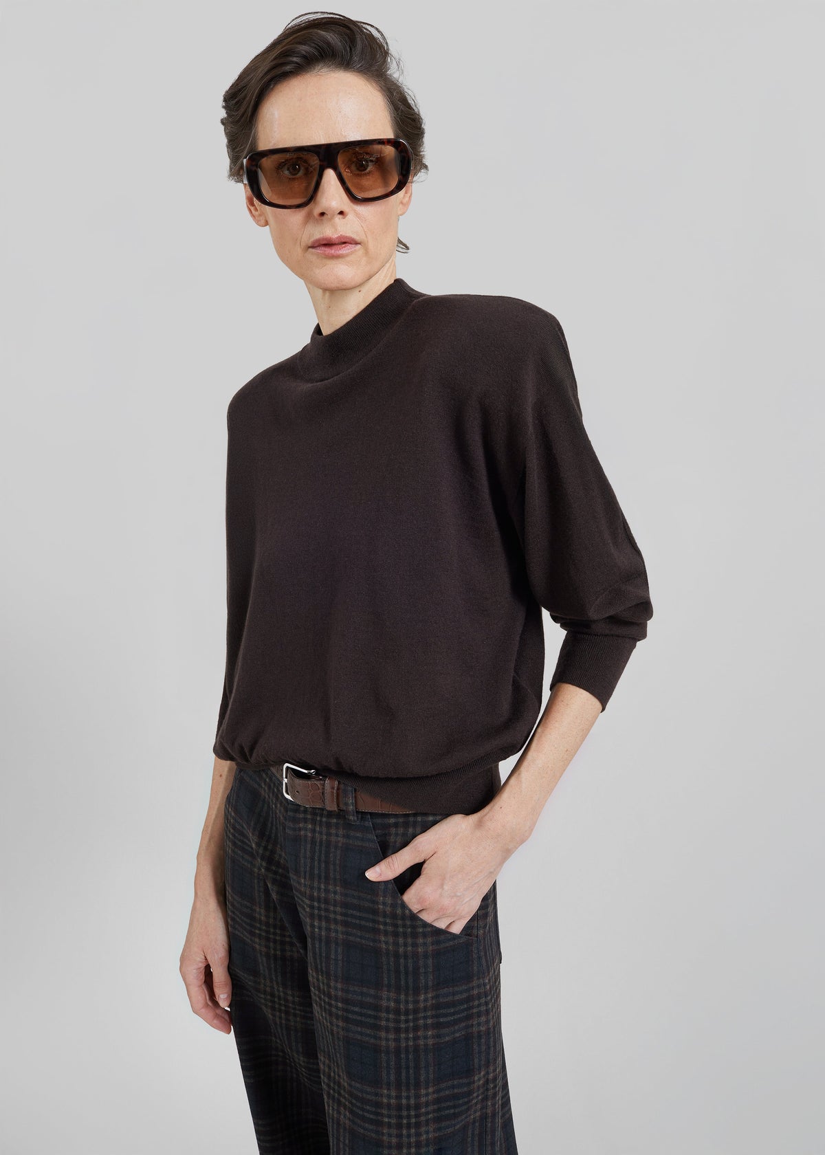 Rue Padded High Neck Sweater - Brown – view 2 of 8
