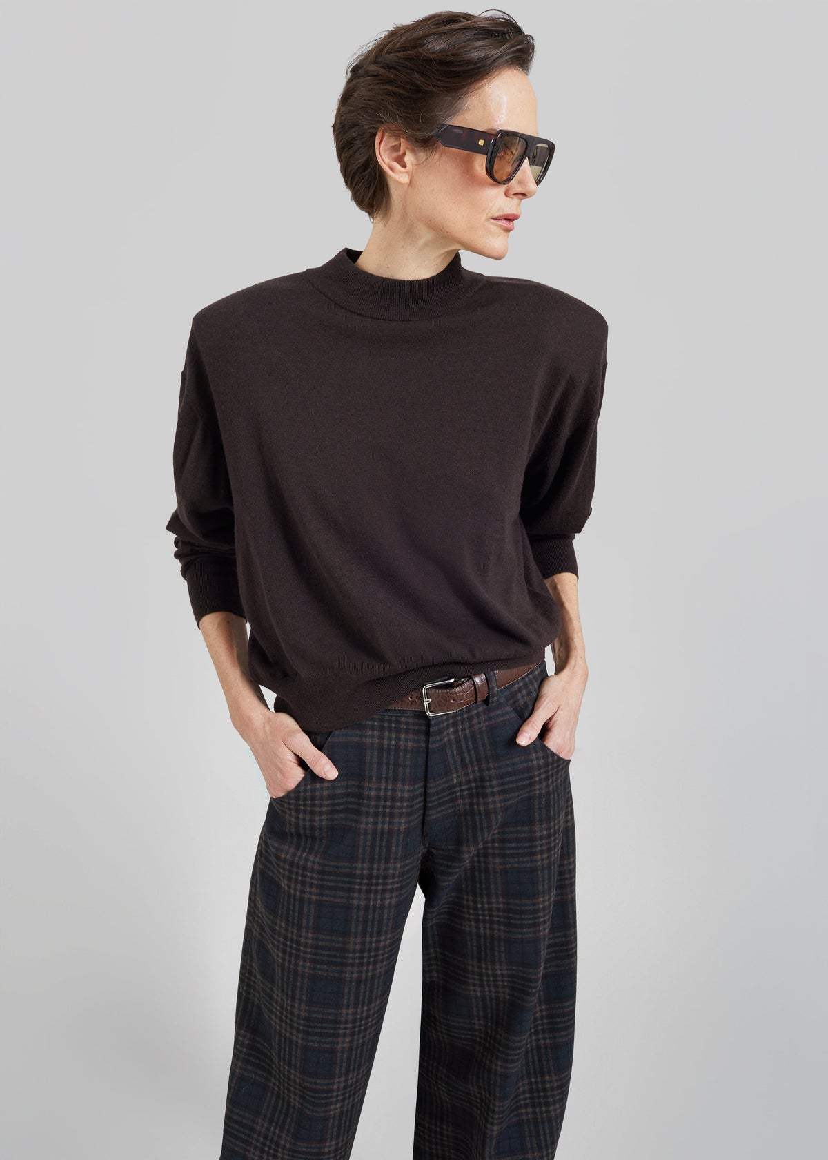 Rue Padded High Neck Sweater - Brown – view 1 of 8