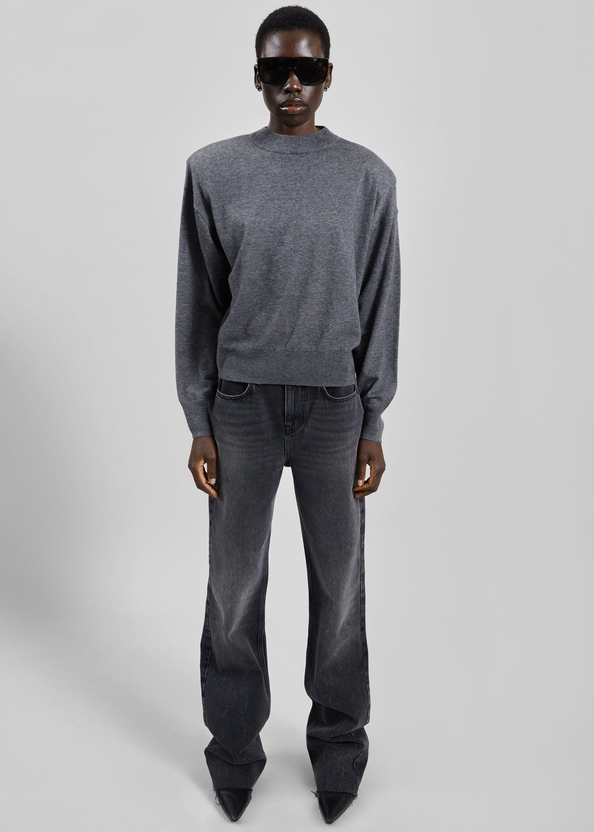 Rue Padded High Neck Sweater - Dark Grey – view 2 of 4