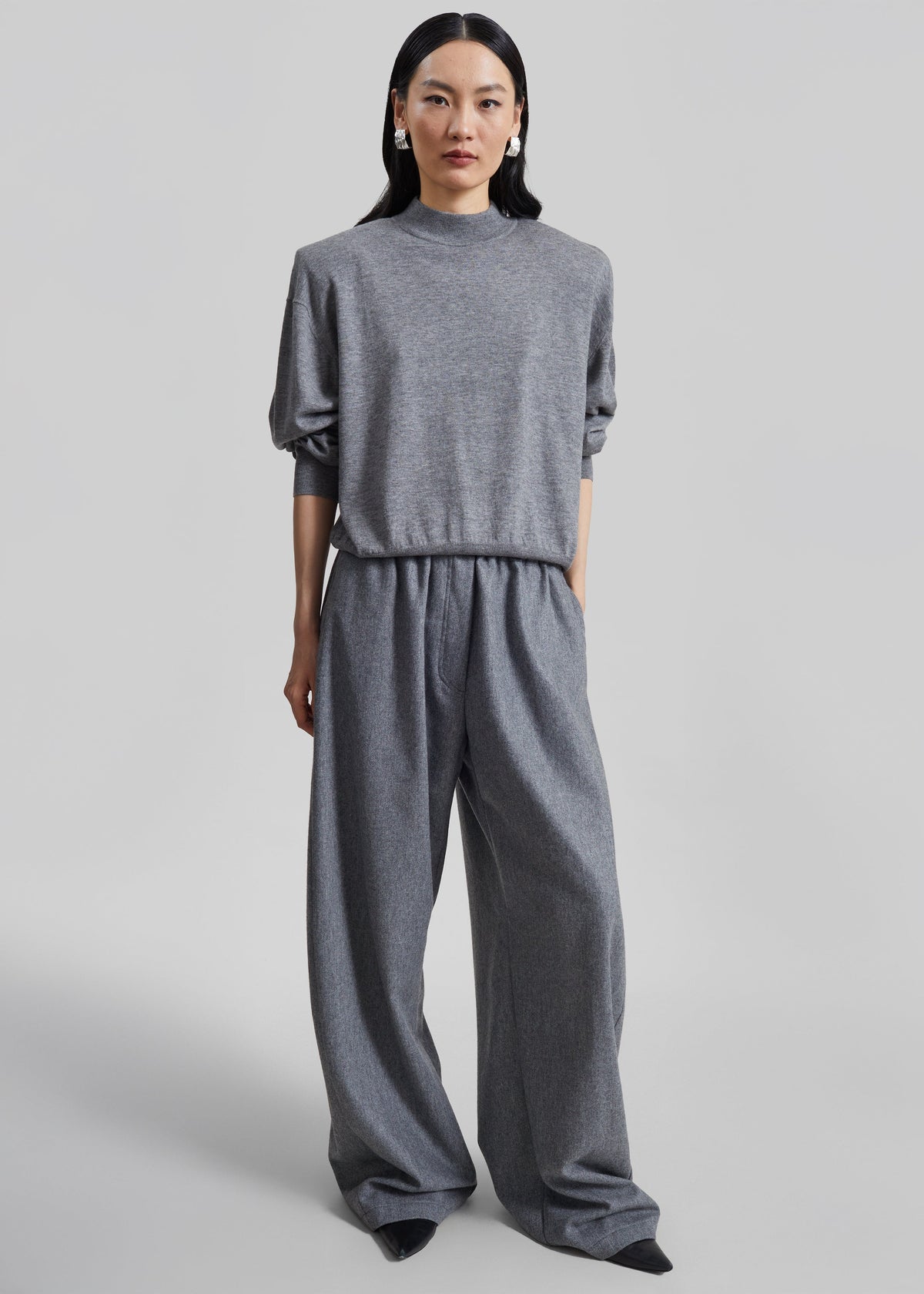 Rue Padded High Neck Sweater - Grey Melange – view 2 of 6