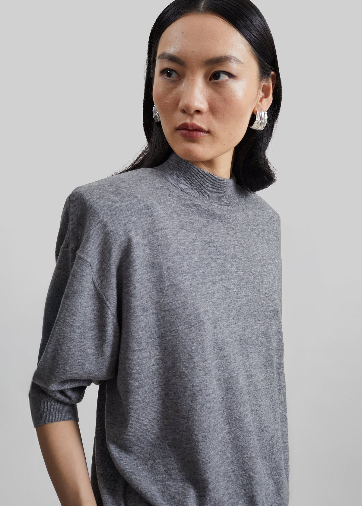 Rue Padded High Neck Sweater - Grey Melange – view 1 of 6