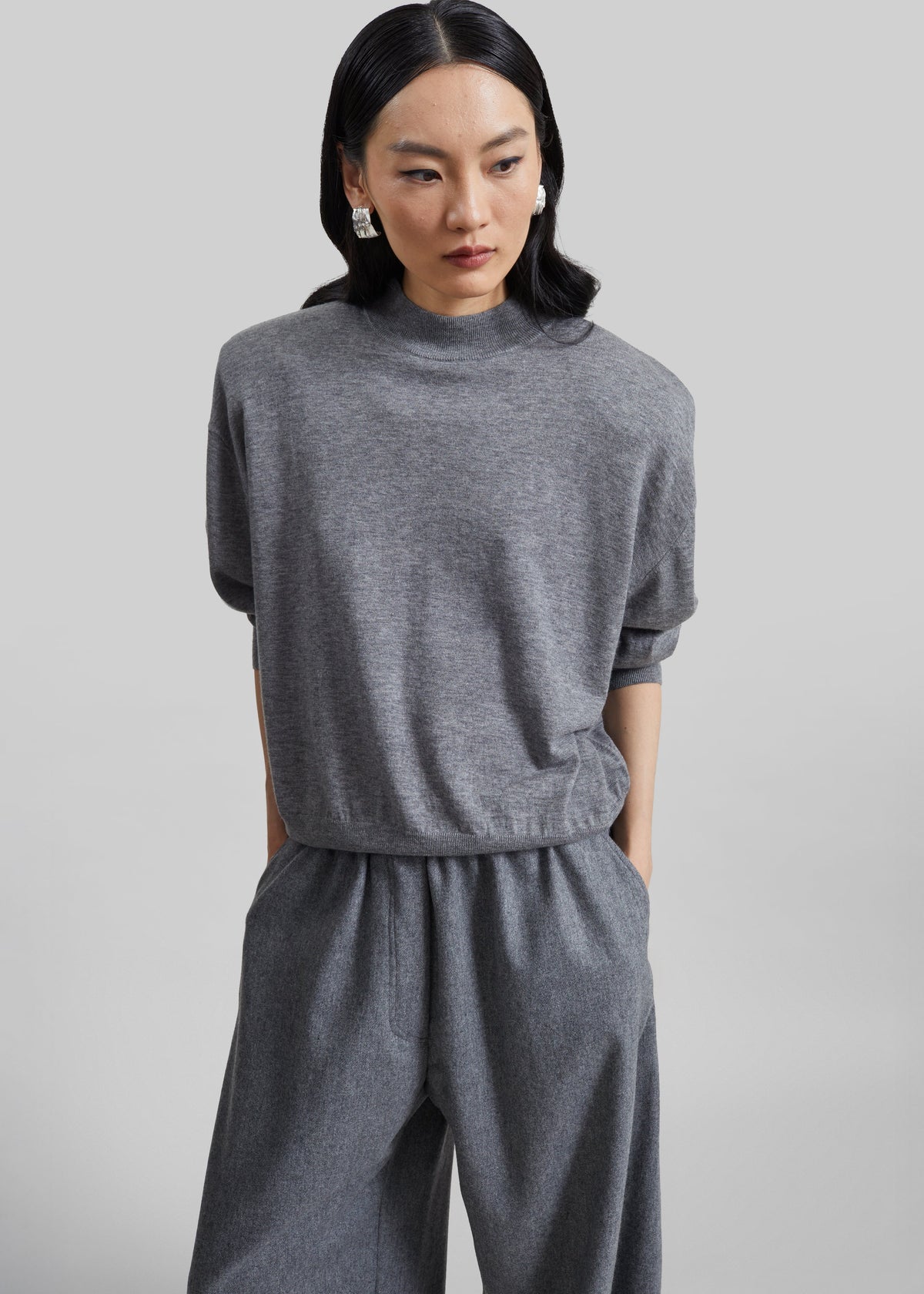 Rue Padded High Neck Sweater - Grey Melange – view 3 of 6