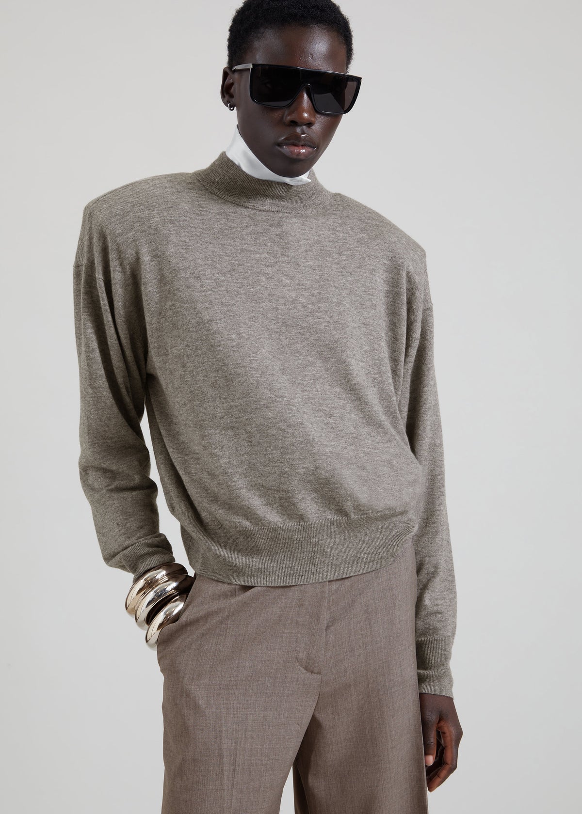 Rue Padded High Neck Sweater - Taupe Melange – view 6 of 8