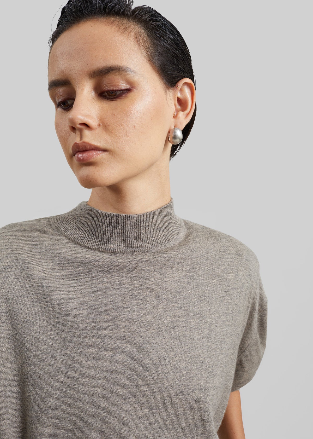 Rue Padded High Neck Sweater - Taupe Melange – view 2 of 8