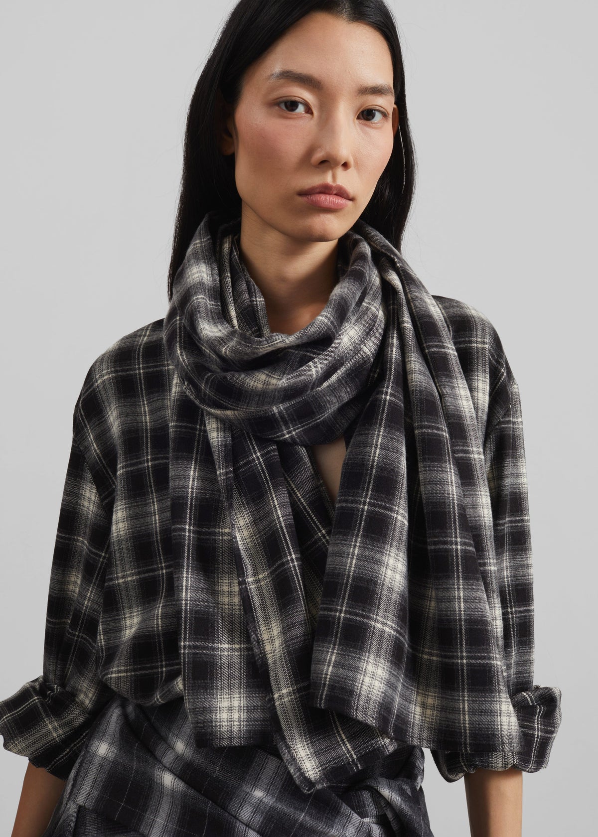 Rue Scarf Shirt - Black Plaid – view 3 of 10