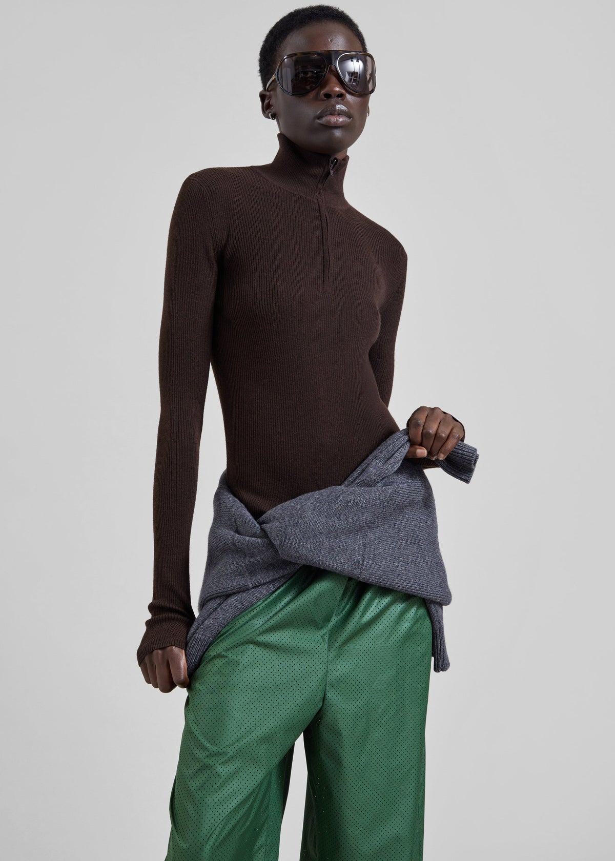 Sade Knit Zip Sweater - Brown/Burgundy – view 2 of 7