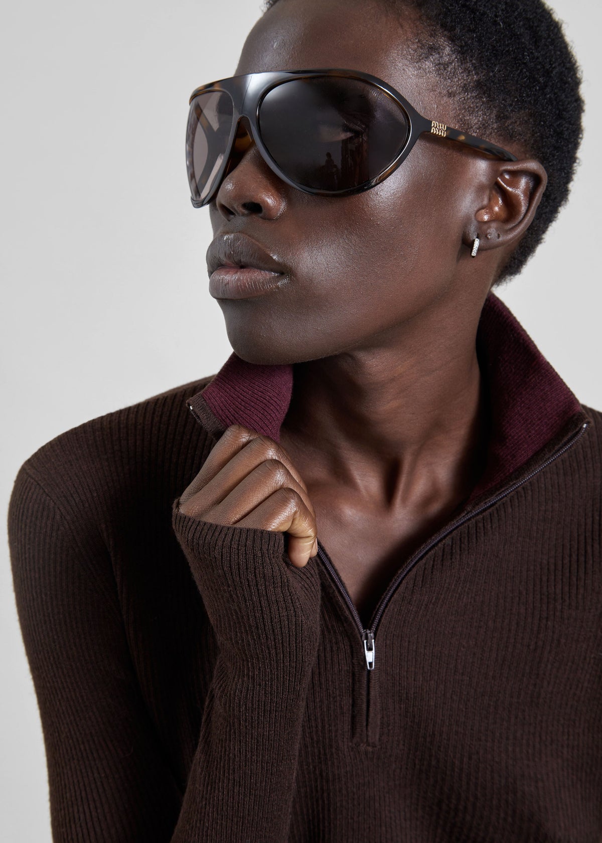 Sade Knit Zip Sweater - Brown/Burgundy – view 1 of 7