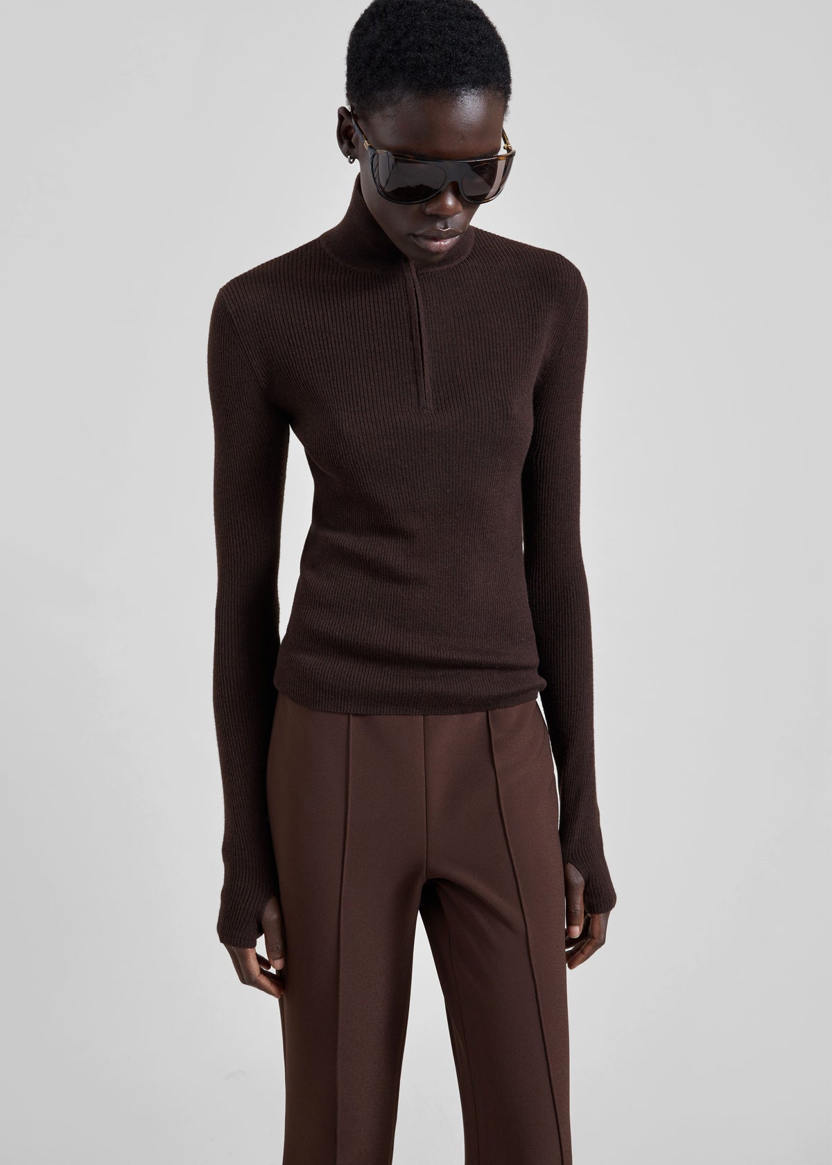 Sade Knit Zip Sweater - Brown/Burgundy – view 4 of 7