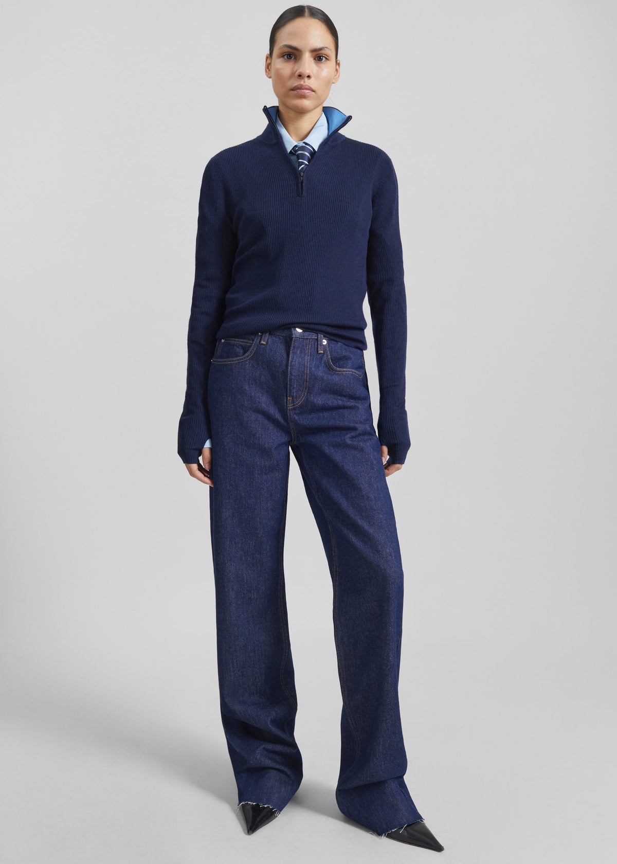 Sade Knit Zip Sweater - Dark Navy/Light Blue – view 3 of 6
