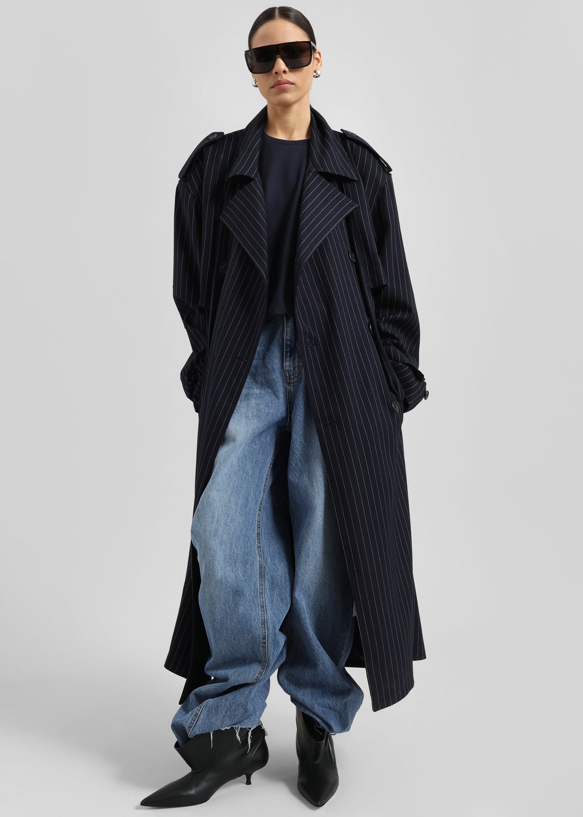 Salford Pinstripe Trench - Navy – view 1 of 7